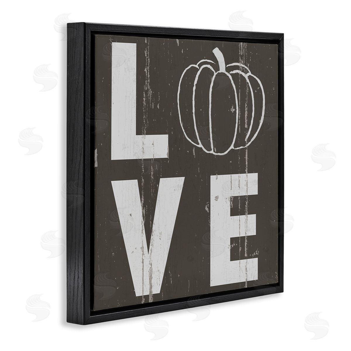 Jessica Mundo Bold Love Text Distressed Pumpkin Black Floater Frame Canvas Art