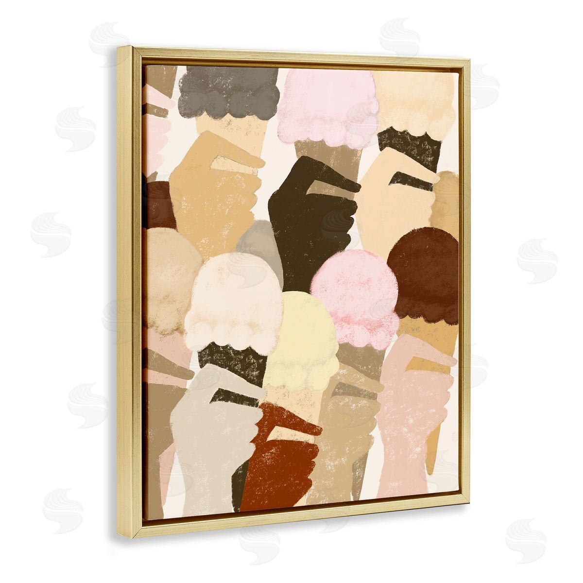 Stupell Studio Hands Holding Ice Cream Pattern Gold Floater Frame Canvas Art