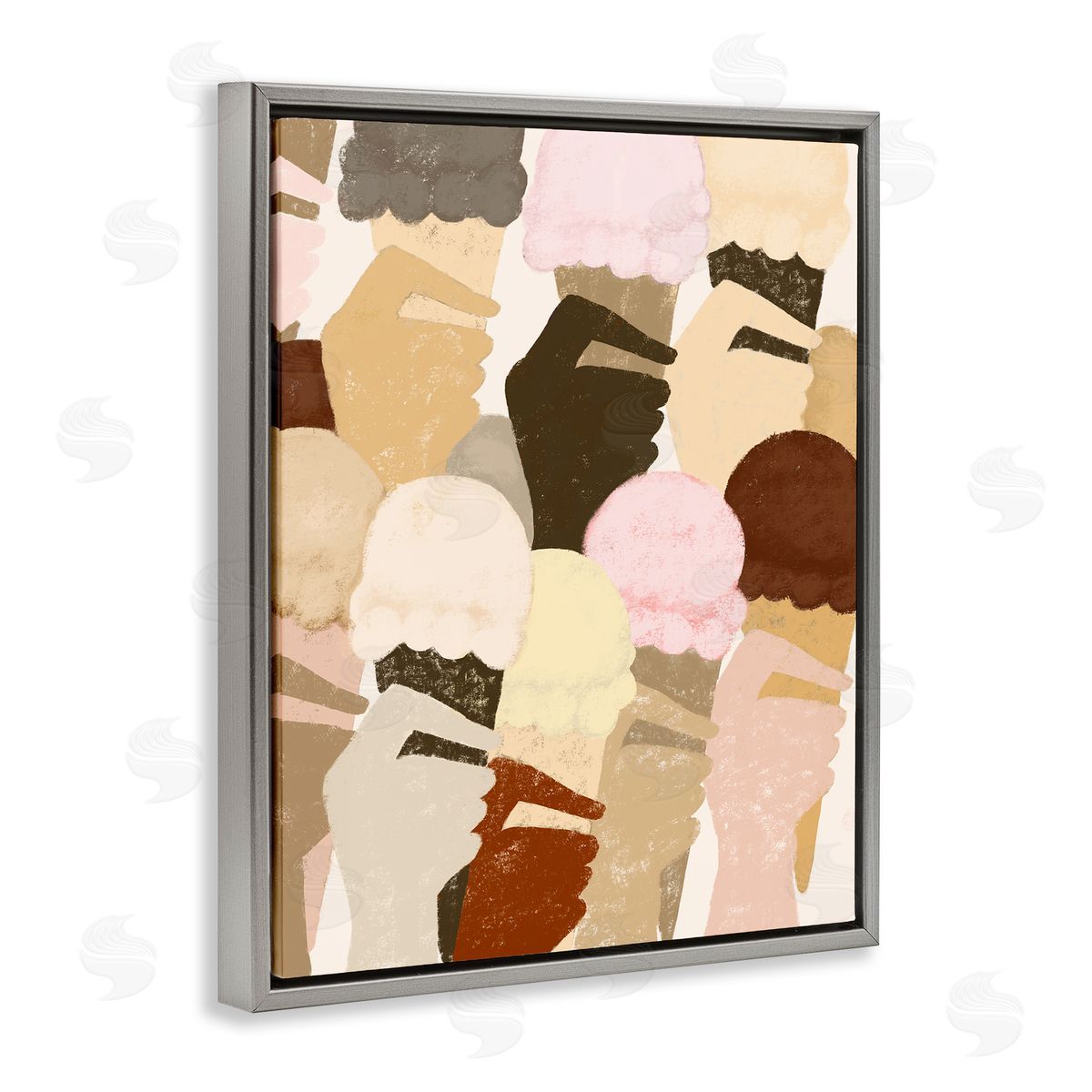 Stupell Studio Hands Holding Ice Cream Pattern Gray Floater Frame Canvas Art