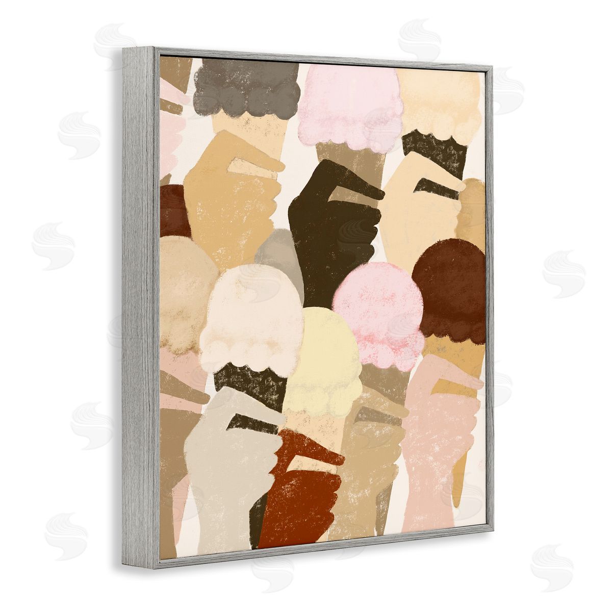 Stupell Studio Hands Holding Ice Cream Pattern Gray Framed Giclee Wall Art