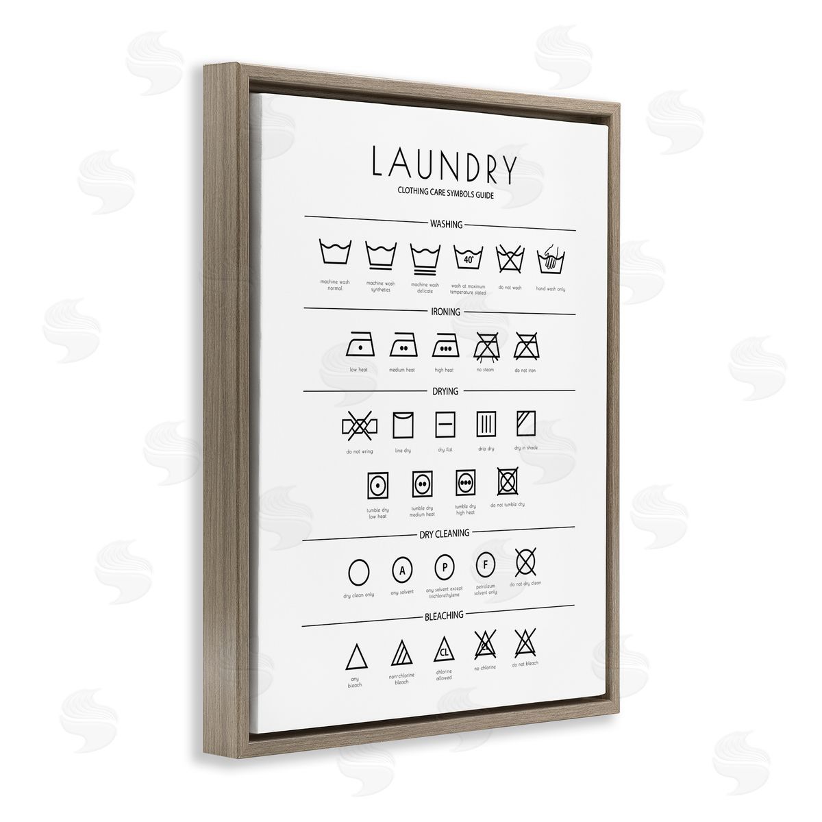 Minimal Laundry Cleaning Symbols Brown Floating Frame Canvas Wall Art, Home Decor by Martina Pavlova