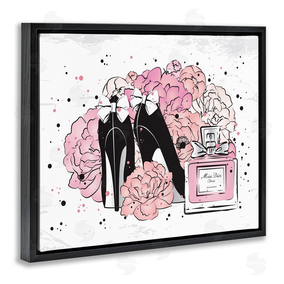 Martina Pavlova Glam Pink Peonies Bow Heels Black Floater Frame Canvas Art