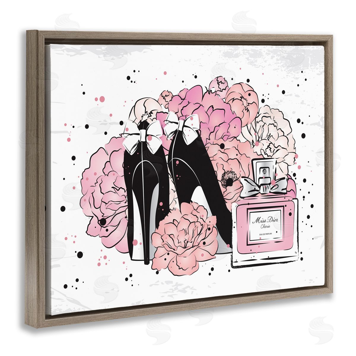 Martina Pavlova Glam Pink Peonies Bow Heels Brown Floater Frame Canvas Art