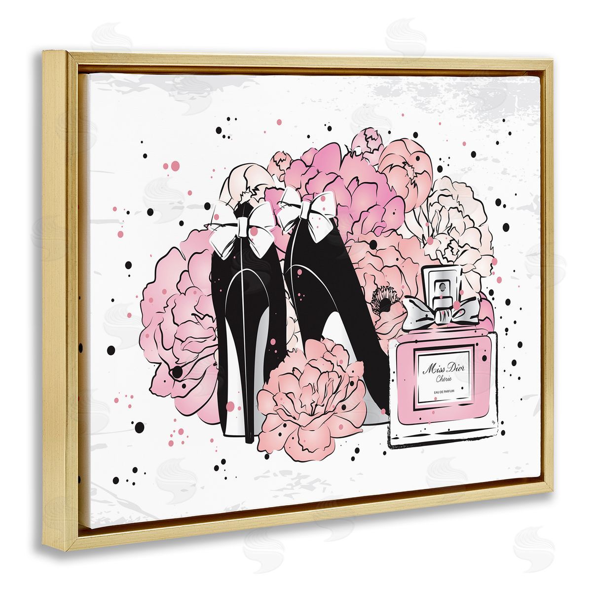 Martina Pavlova Glam Pink Peonies Bow Heels Gold Floater Frame Canvas Art