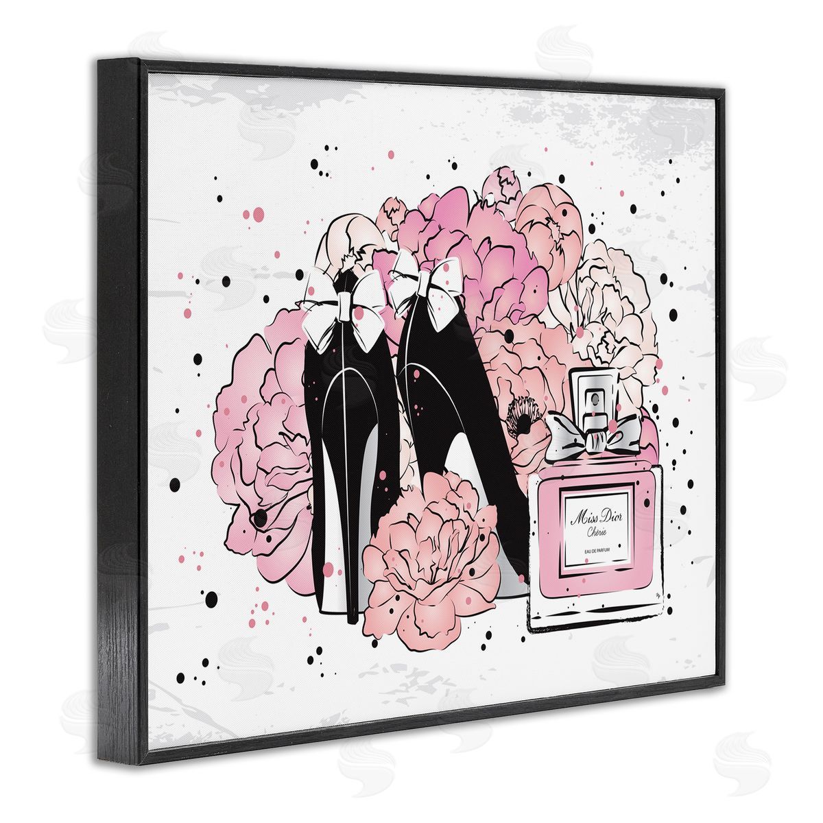 Martina Pavlova Glam Pink Peonies Bow Heels Black Framed Giclee Wall Art
