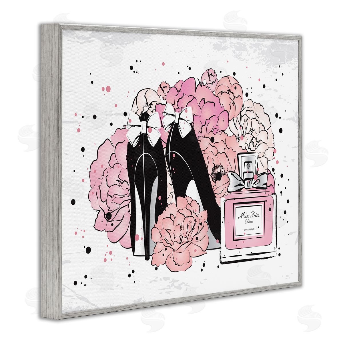 Martina Pavlova Glam Pink Peonies Bow Heels Gray Framed Giclee Wall Art