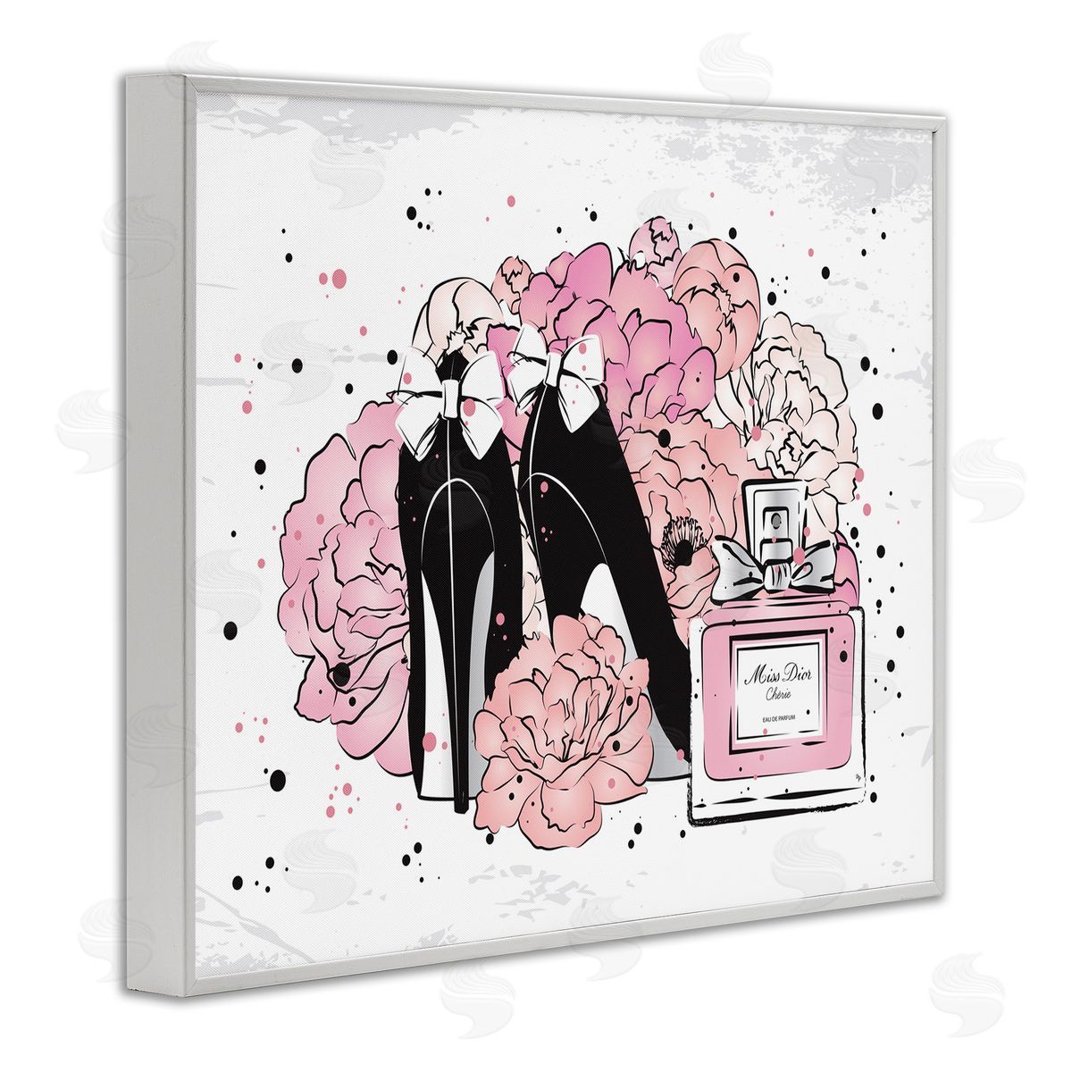 Martina Pavlova Glam Pink Peonies Bow Heels White Framed Giclee Wall Art