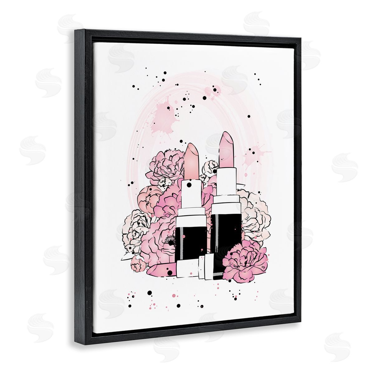 Martina Pavlova Pink Peony Glam Lipstick Cosmetic Black Floater Frame Canvas Art