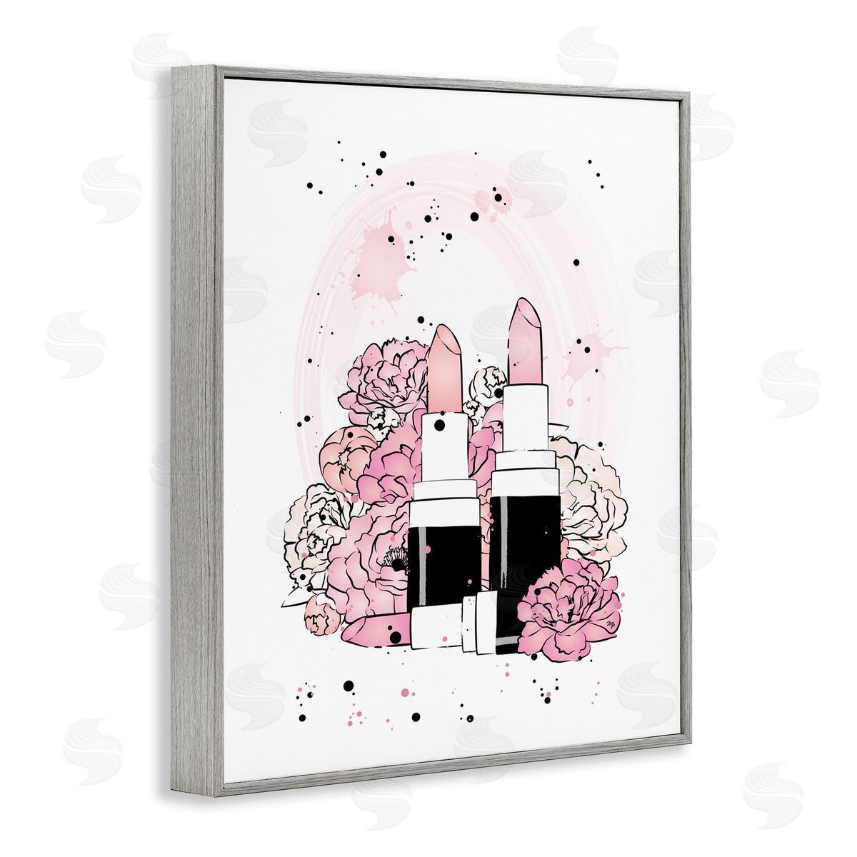 Martina Pavlova Pink Peony Glam Lipstick Cosmetic Gray Framed Giclee Wall Art