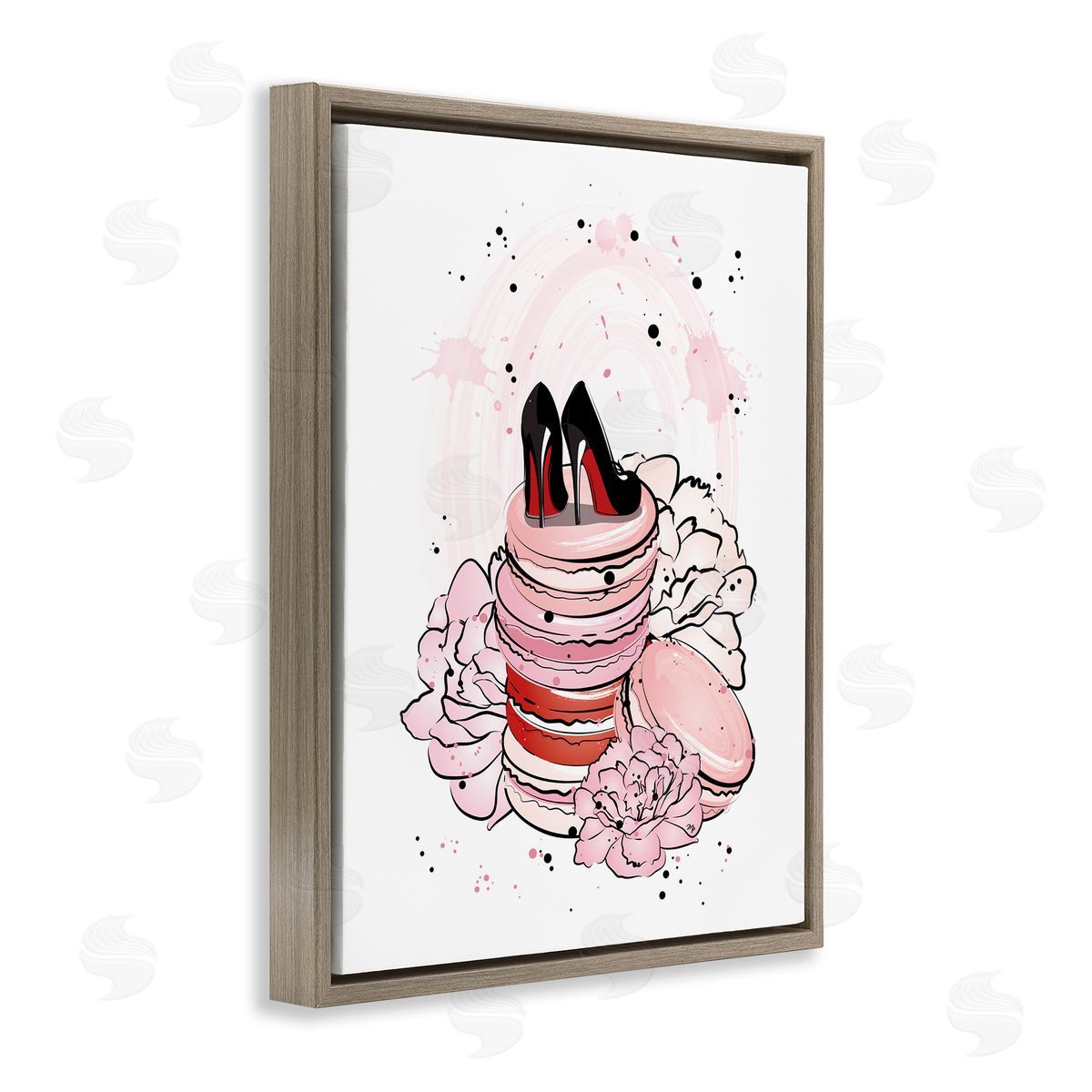 Martina Pavlova Glam Heels on Pink Macarons Brown Floater Frame Canvas Art