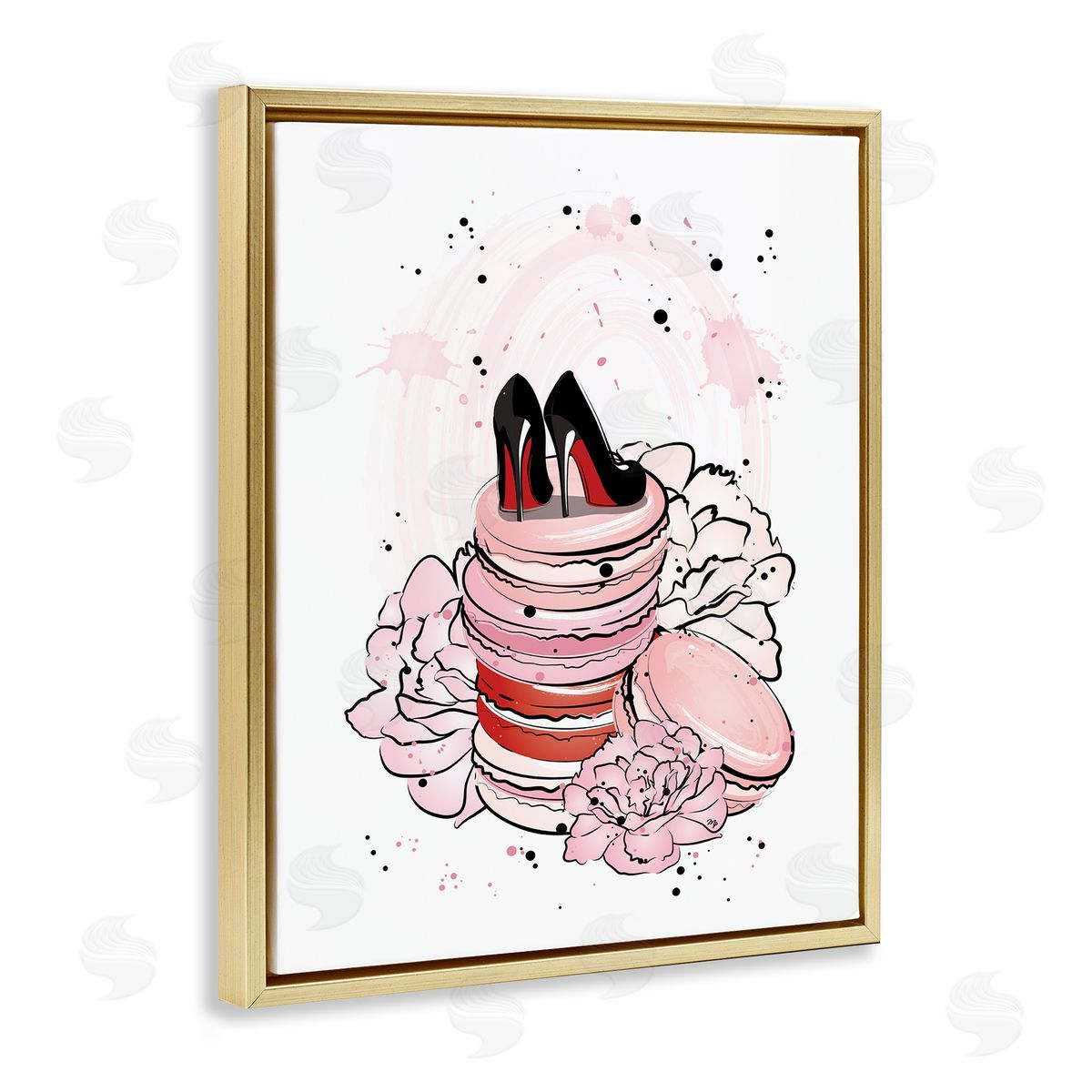 Martina Pavlova Glam Heels on Pink Macarons Gold Floater Frame Canvas Art