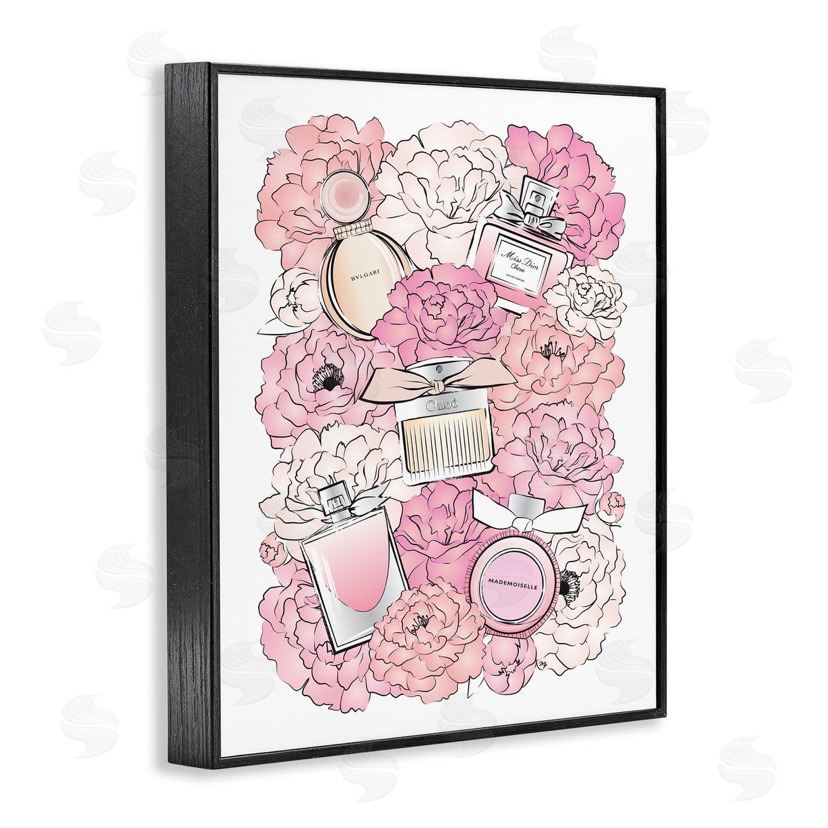 Martina Pavlova Pink Peonies and Fashion Bottles  Black Framed Giclee Wall Art