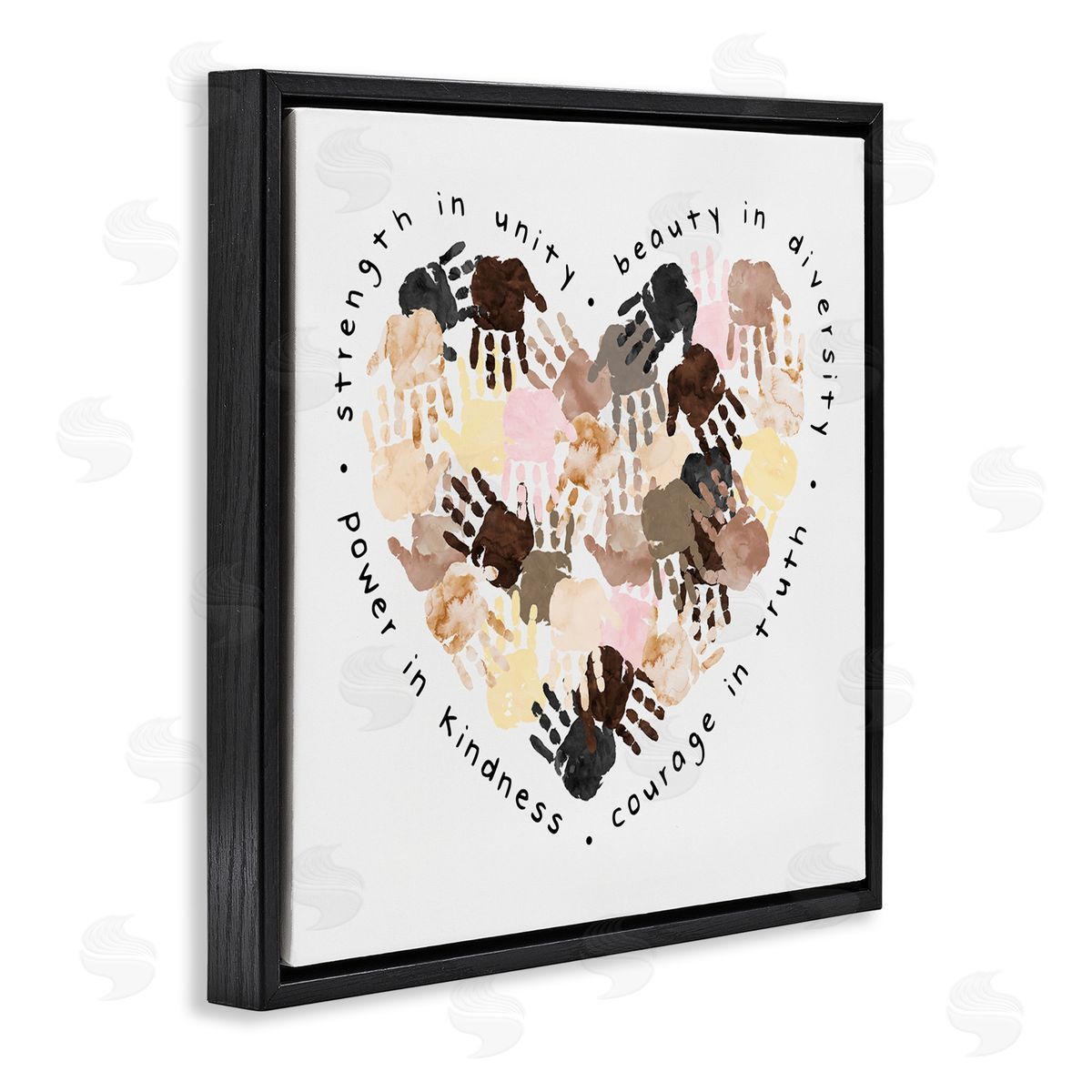 Powerful Strength In Unity Heart Black Floating Frame Canvas Wall Art, Home Decor by Erica Billups