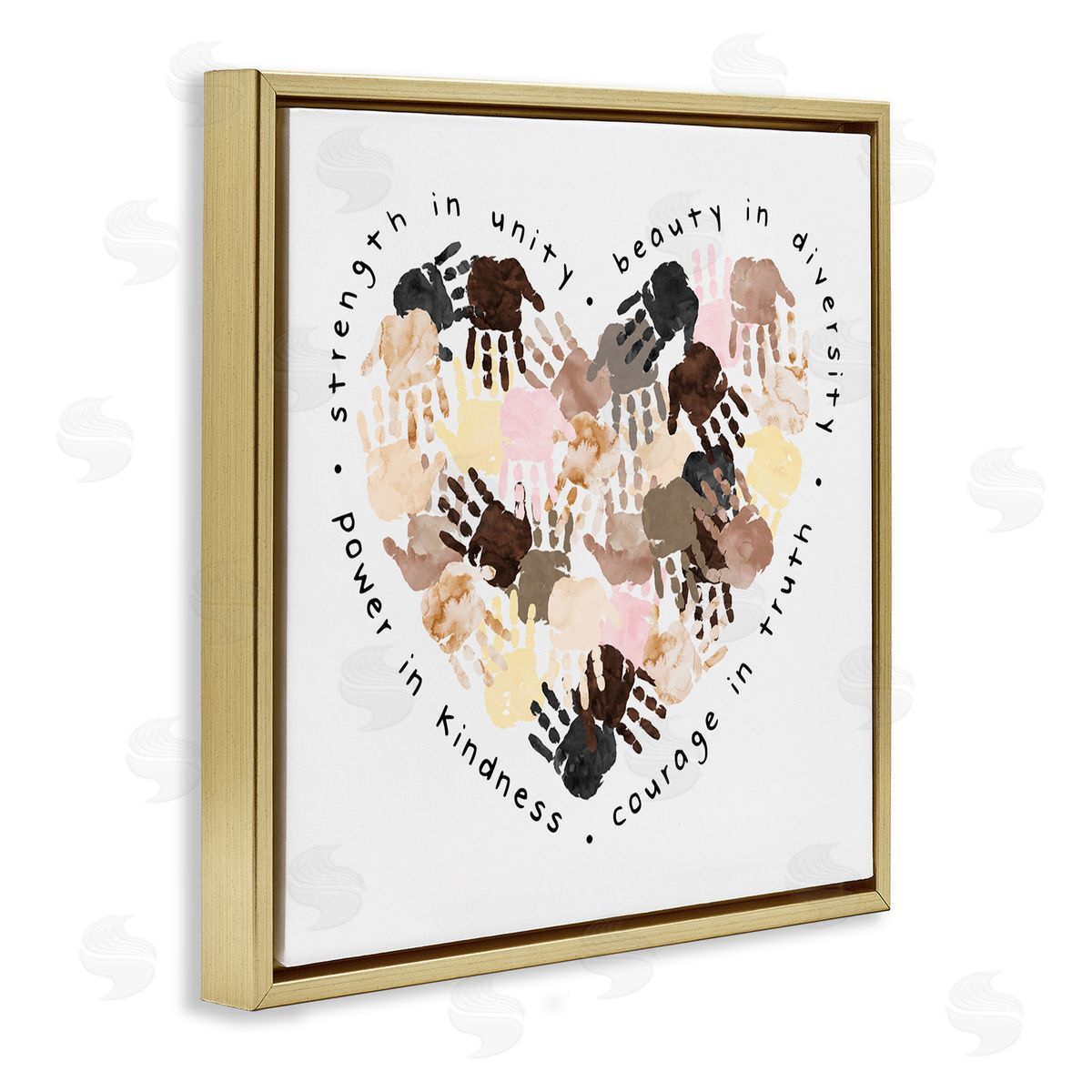 Powerful Strength In Unity Heart Gold Floating Frame Canvas Wall Art, Home Decor by Erica Billups