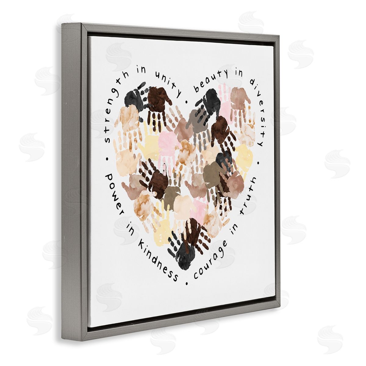 Powerful Strength In Unity Heart Grey Floating Frame Canvas Wall Art, Home Decor by Erica Billups