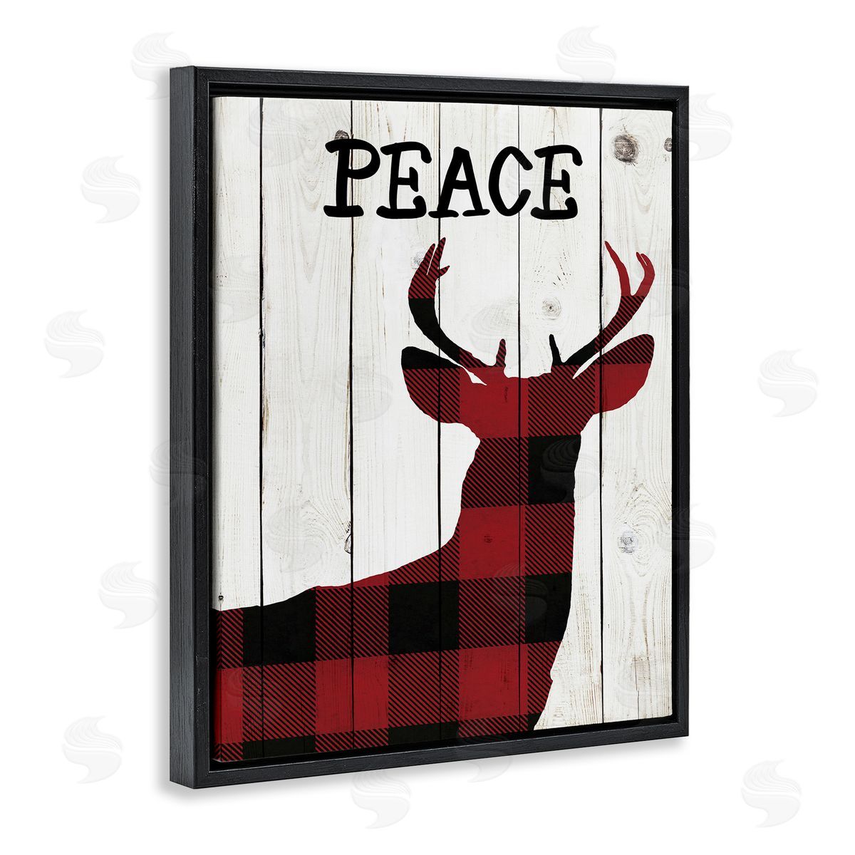 Andi Metz Checker Plaid Reindeer Rustic Peace Black Floater Frame Canvas Art
