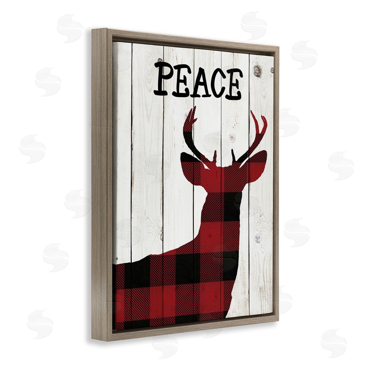 Andi Metz Checker Plaid Reindeer Rustic Peace Brown Floater Frame Canvas Art
