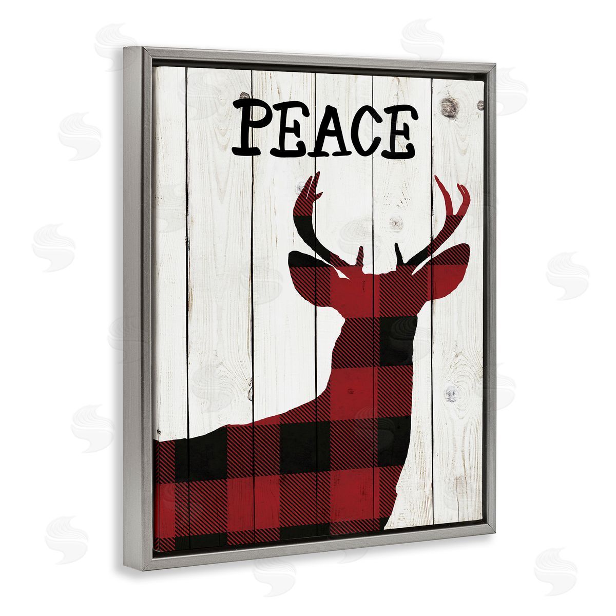 Andi Metz Checker Plaid Reindeer Rustic Peace Gray Floater Frame Canvas Art