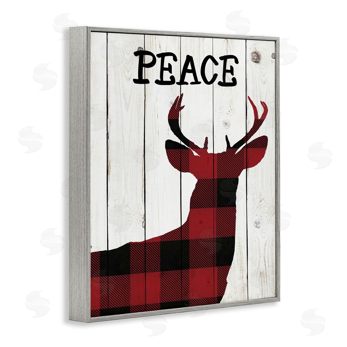Andi Metz Checker Plaid Reindeer Rustic Peace Gray Framed Giclee Wall Art