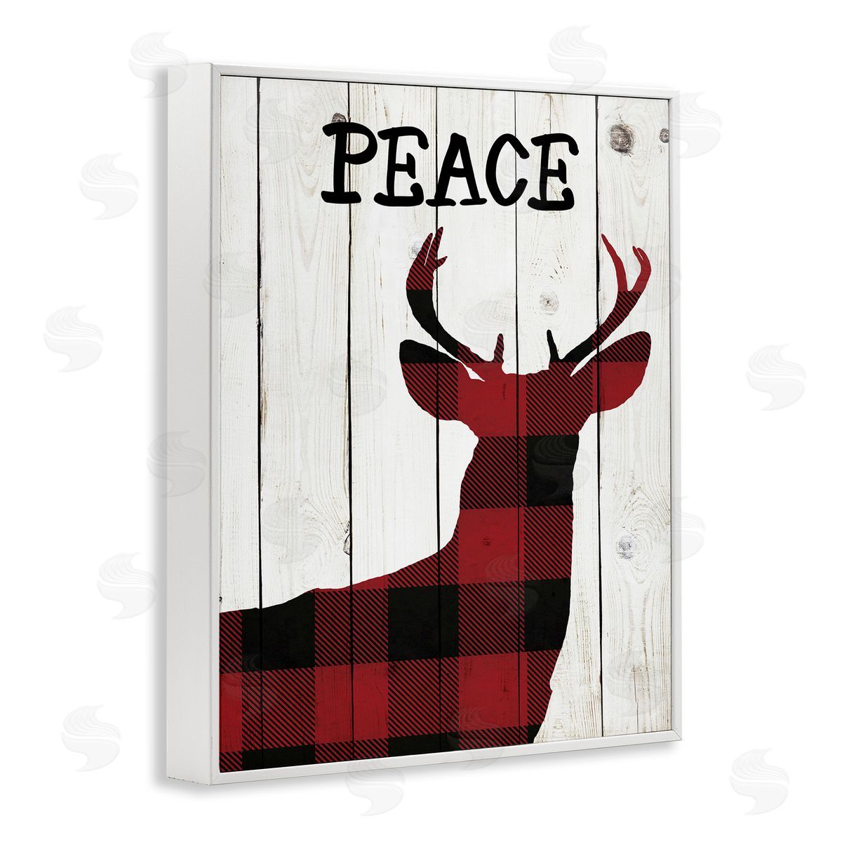 Andi Metz Checker Plaid Reindeer Rustic Peace White Framed Giclee Wall Art