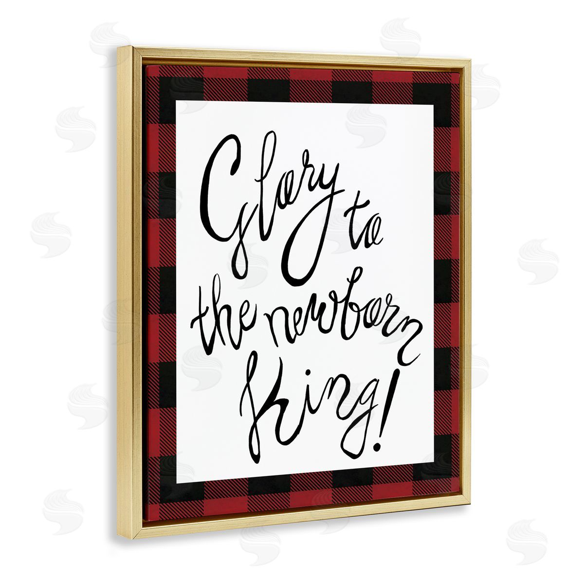 Elizabeth Medley Glory to Newborn King Plaid Christmas Gold Floater Frame Canvas Art