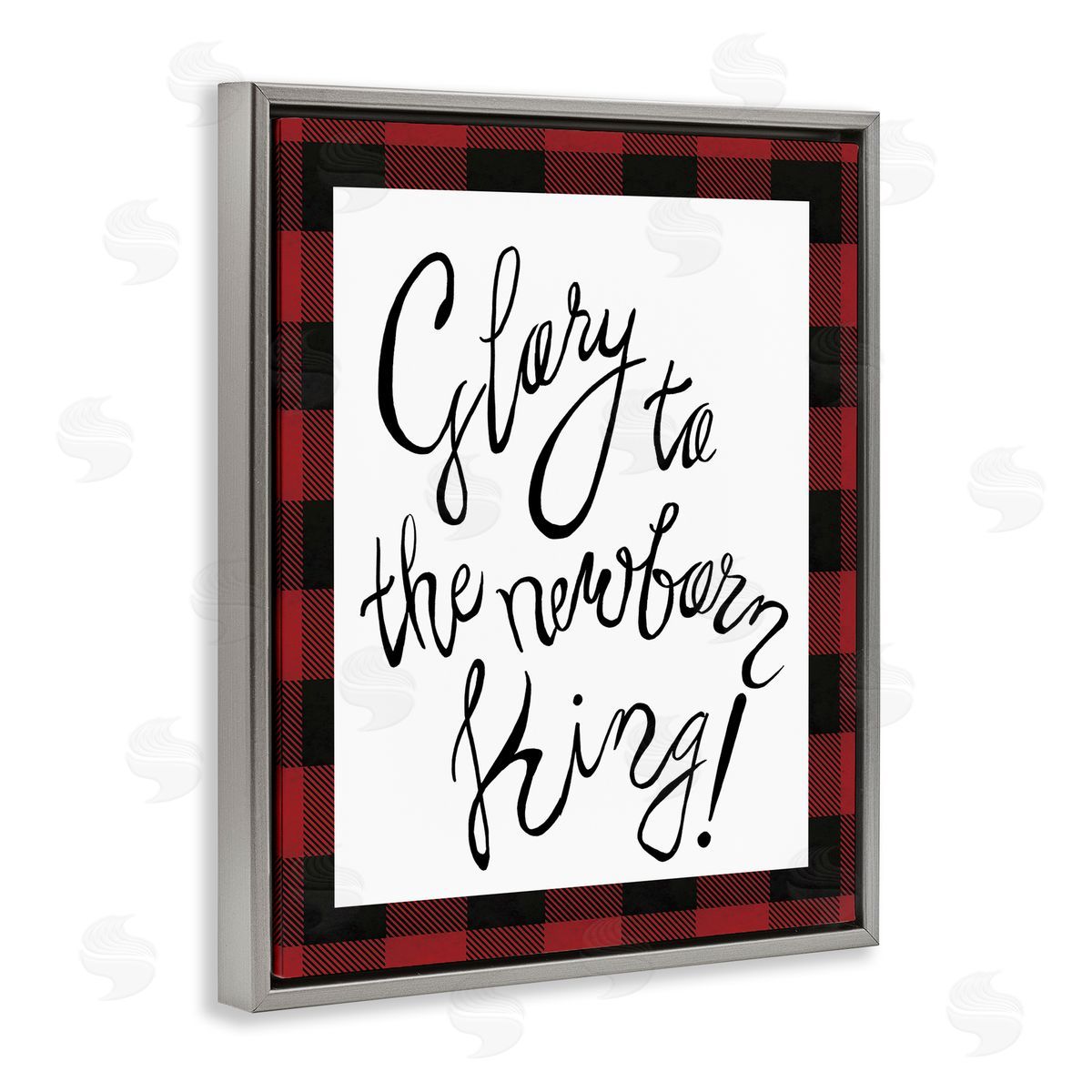 Elizabeth Medley Glory to Newborn King Plaid Christmas Gray Floater Frame Canvas Art
