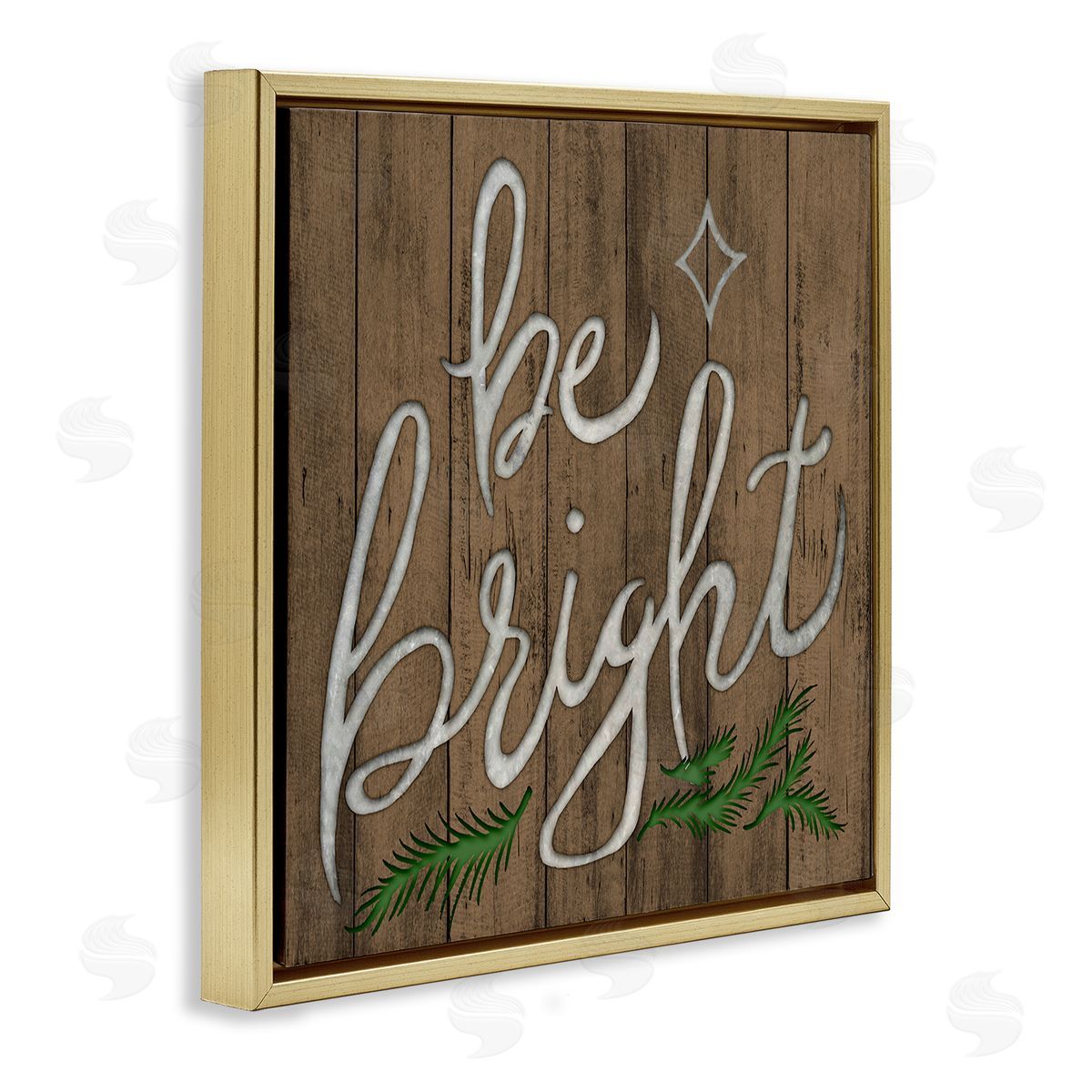 Elizabeth Medley Winter Rustic Be Bright Wood Pattern Gold Floater Frame Canvas Art
