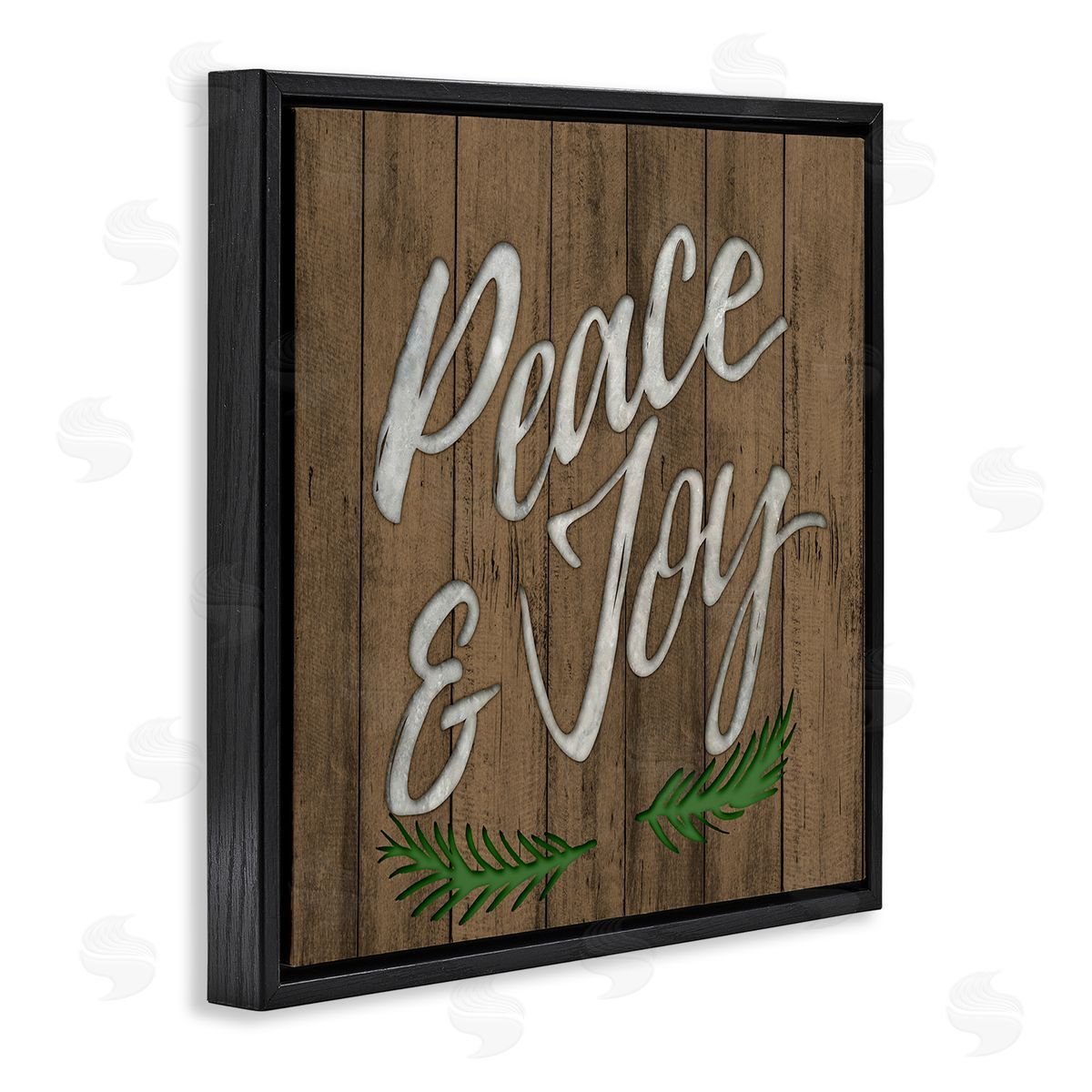 Elizabeth Medley Peace and Joy Rustic Wooden Pattern Black Floater Frame Canvas Art