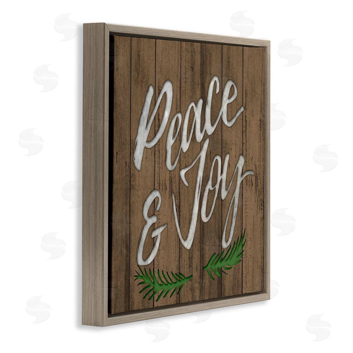 Elizabeth Medley Peace and Joy Rustic Wooden Pattern Brown Floater Frame Canvas Art