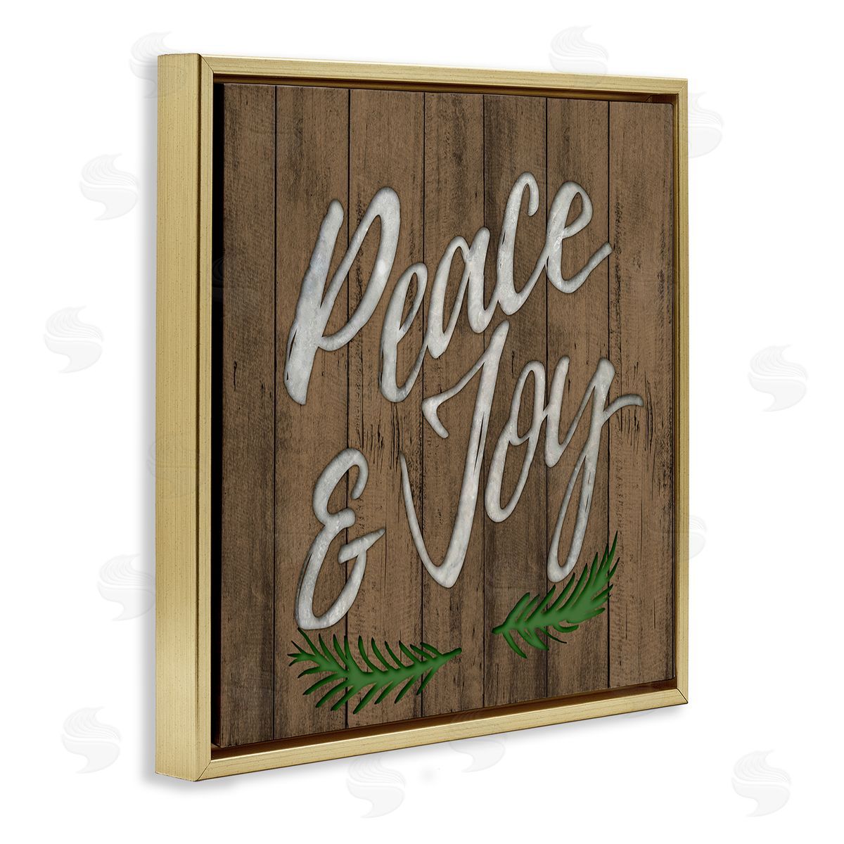 Elizabeth Medley Peace and Joy Rustic Wooden Pattern Gold Floater Frame Canvas Art