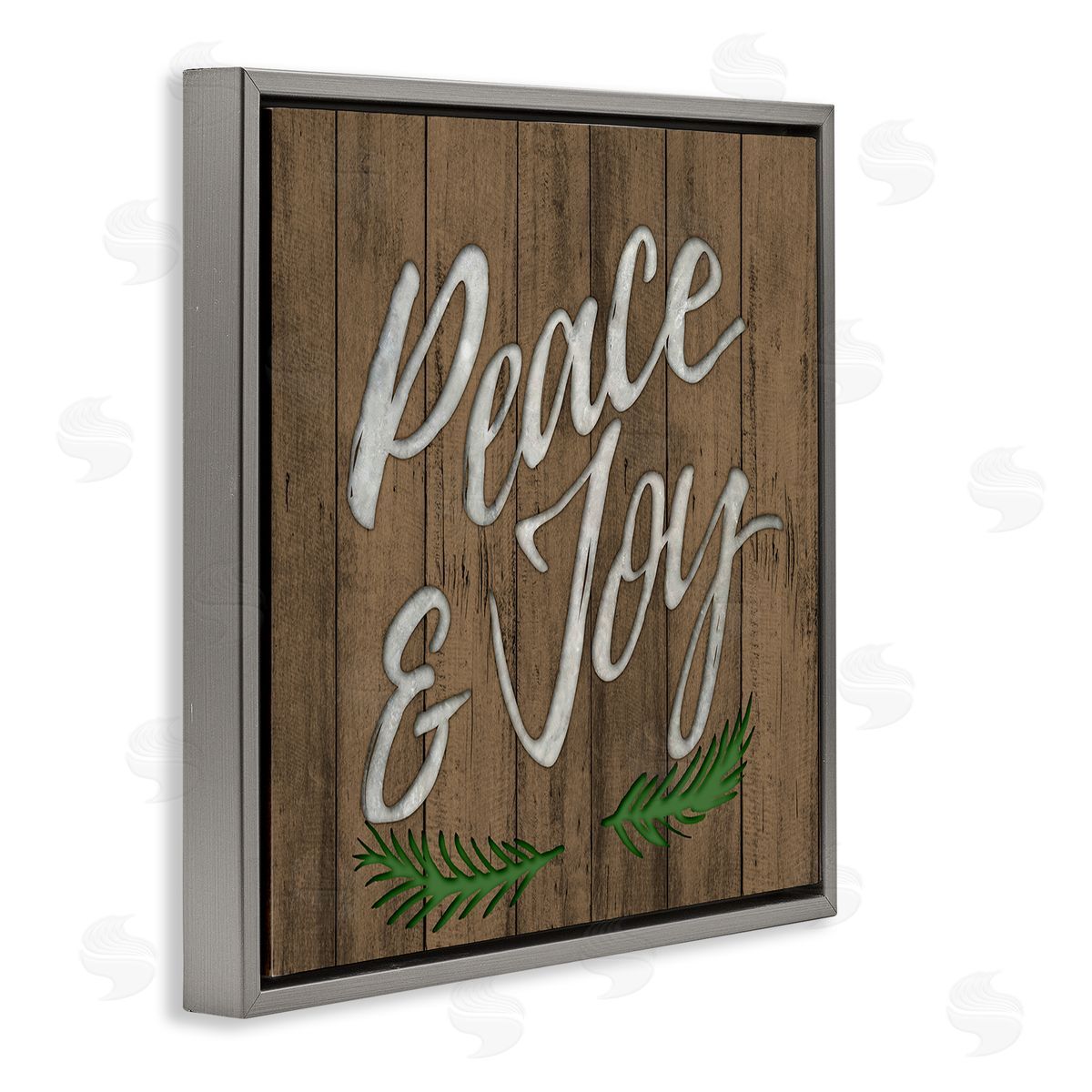 Elizabeth Medley Peace and Joy Rustic Wooden Pattern Gray Floater Frame Canvas Art