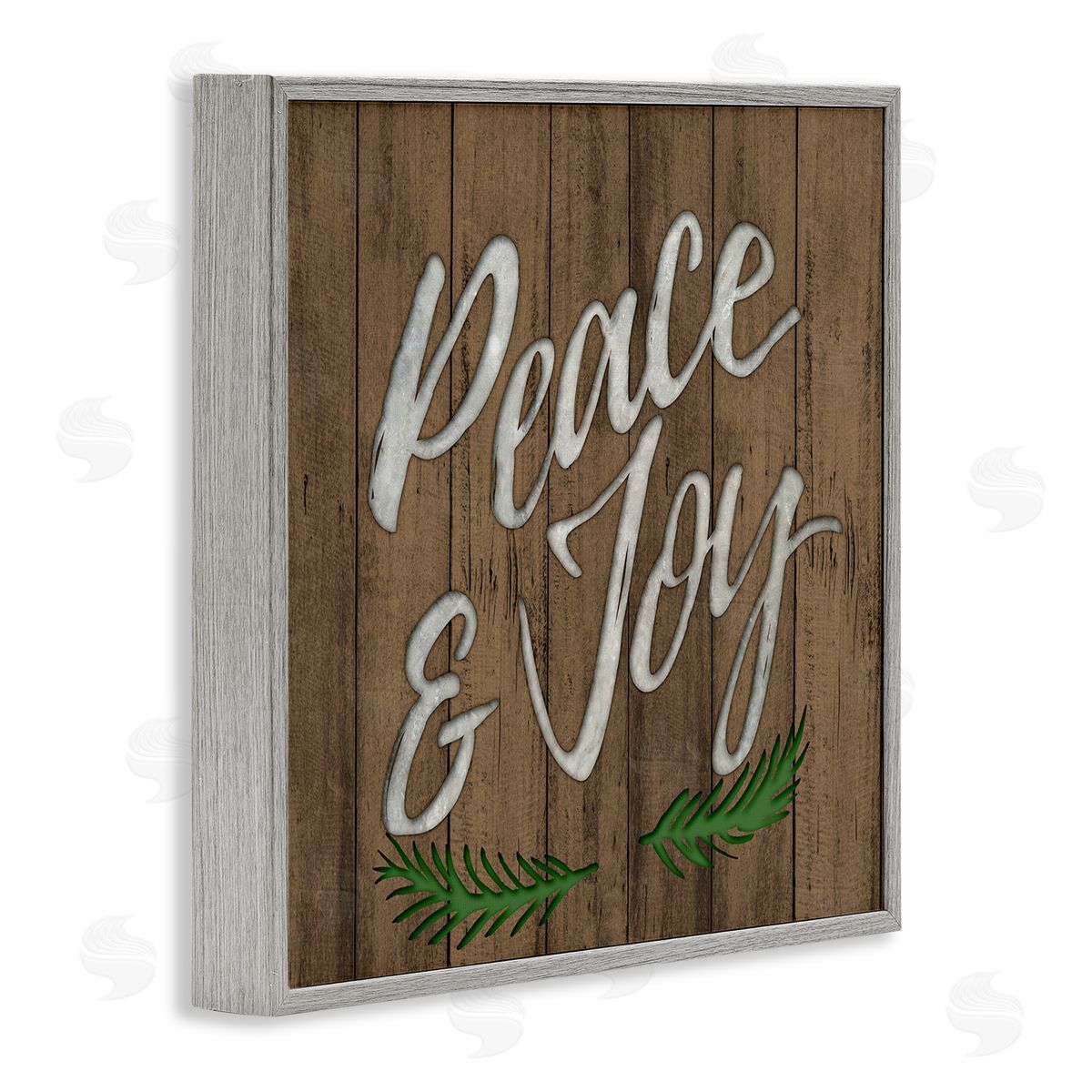 Elizabeth Medley Peace and Joy Rustic Wooden Pattern Gray Framed Giclee Wall Art