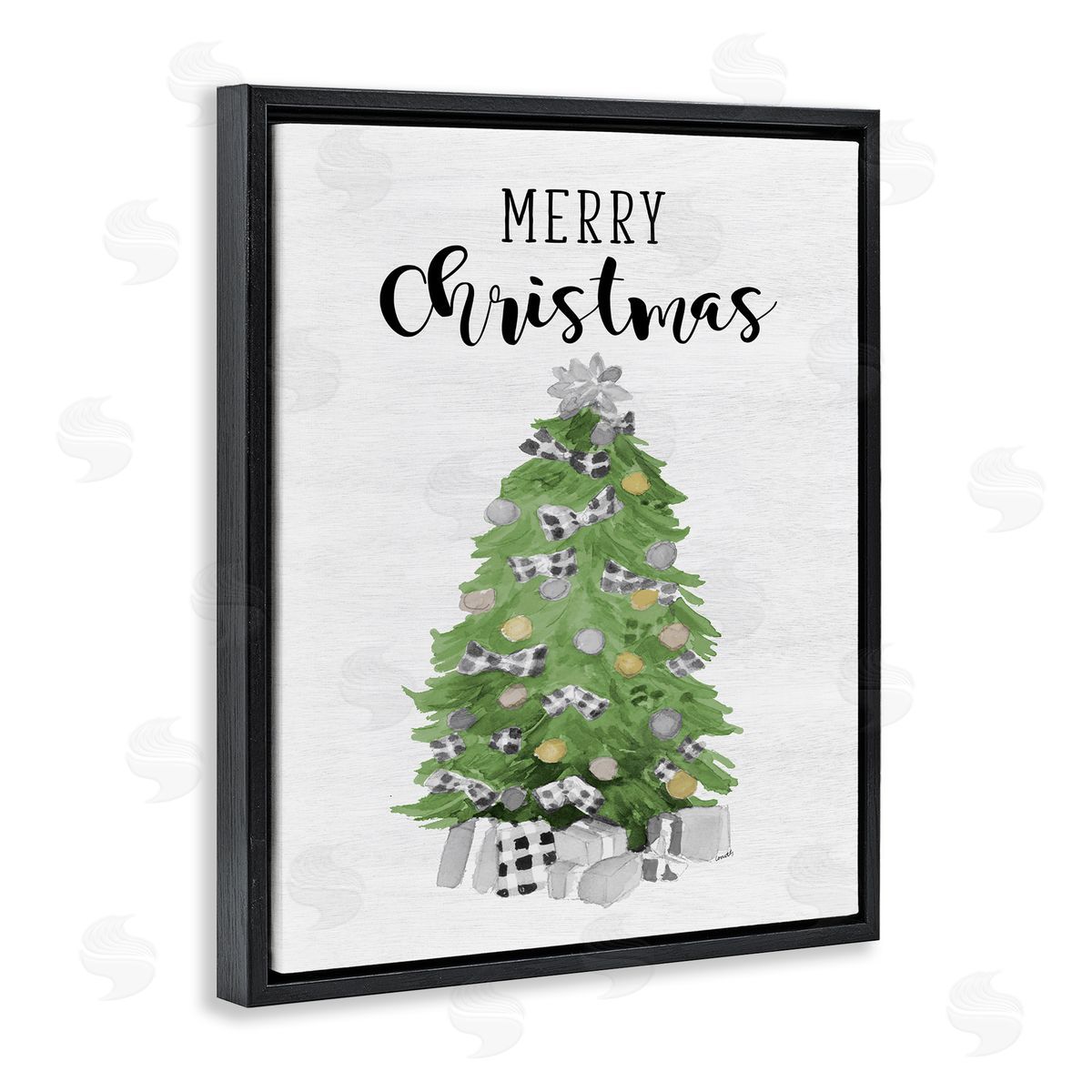 Lanie Loreth Soft Green Fir Tree Merry Christmas Black Floater Frame Canvas Art