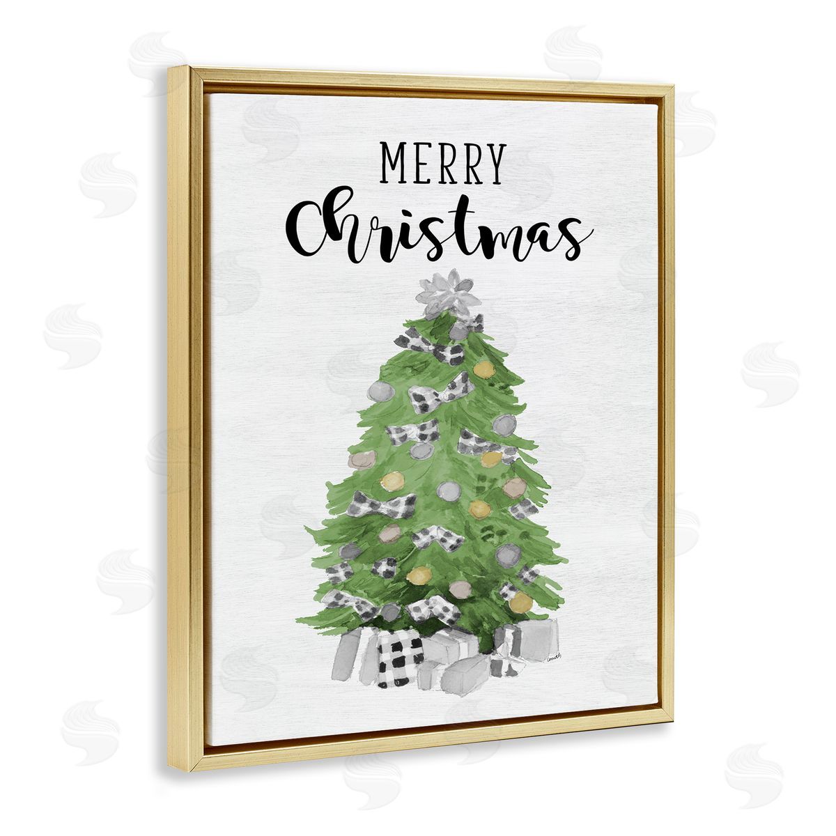 Lanie Loreth Soft Green Fir Tree Merry Christmas Gold Floater Frame Canvas Art