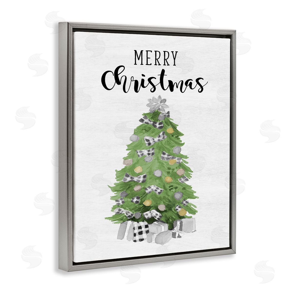 Lanie Loreth Soft Green Fir Tree Merry Christmas Gray Floater Frame Canvas Art