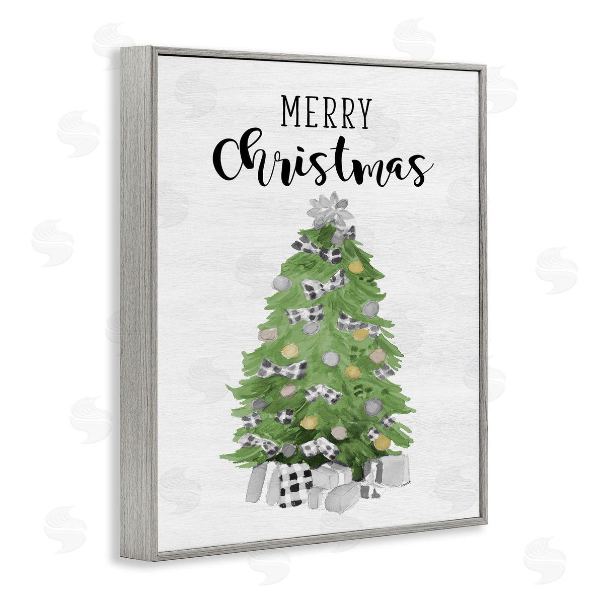 Lanie Loreth Soft Green Fir Tree Merry Christmas Gray Framed Giclee Wall Art