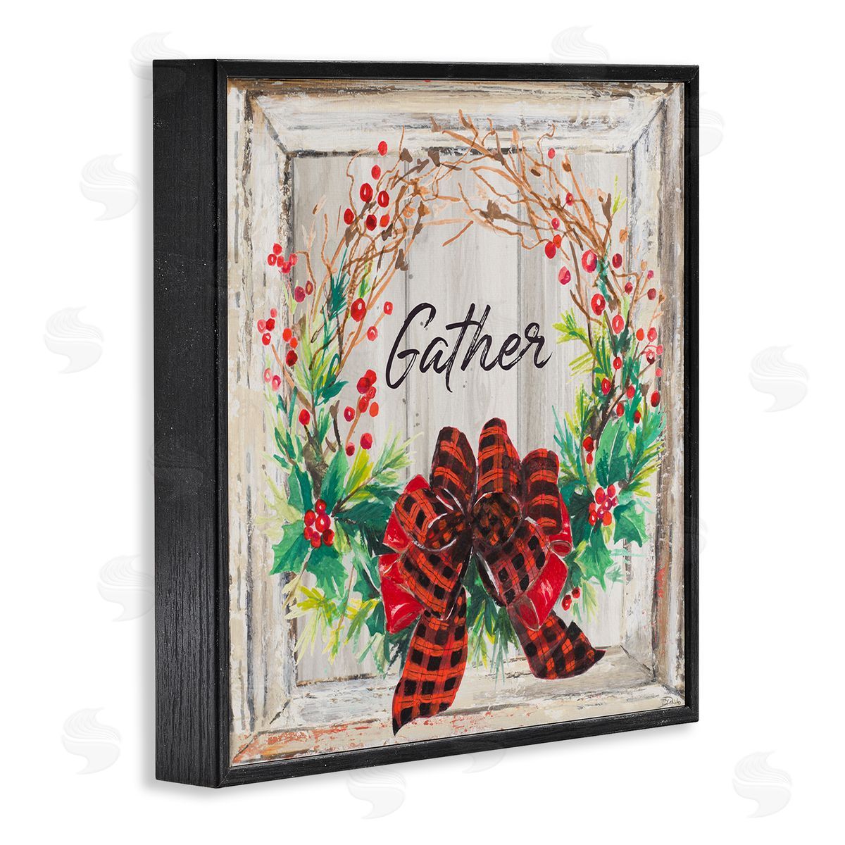 Patricia Pinto Winter Gather Barn Wood Wreath Black Framed Giclee Wall Art