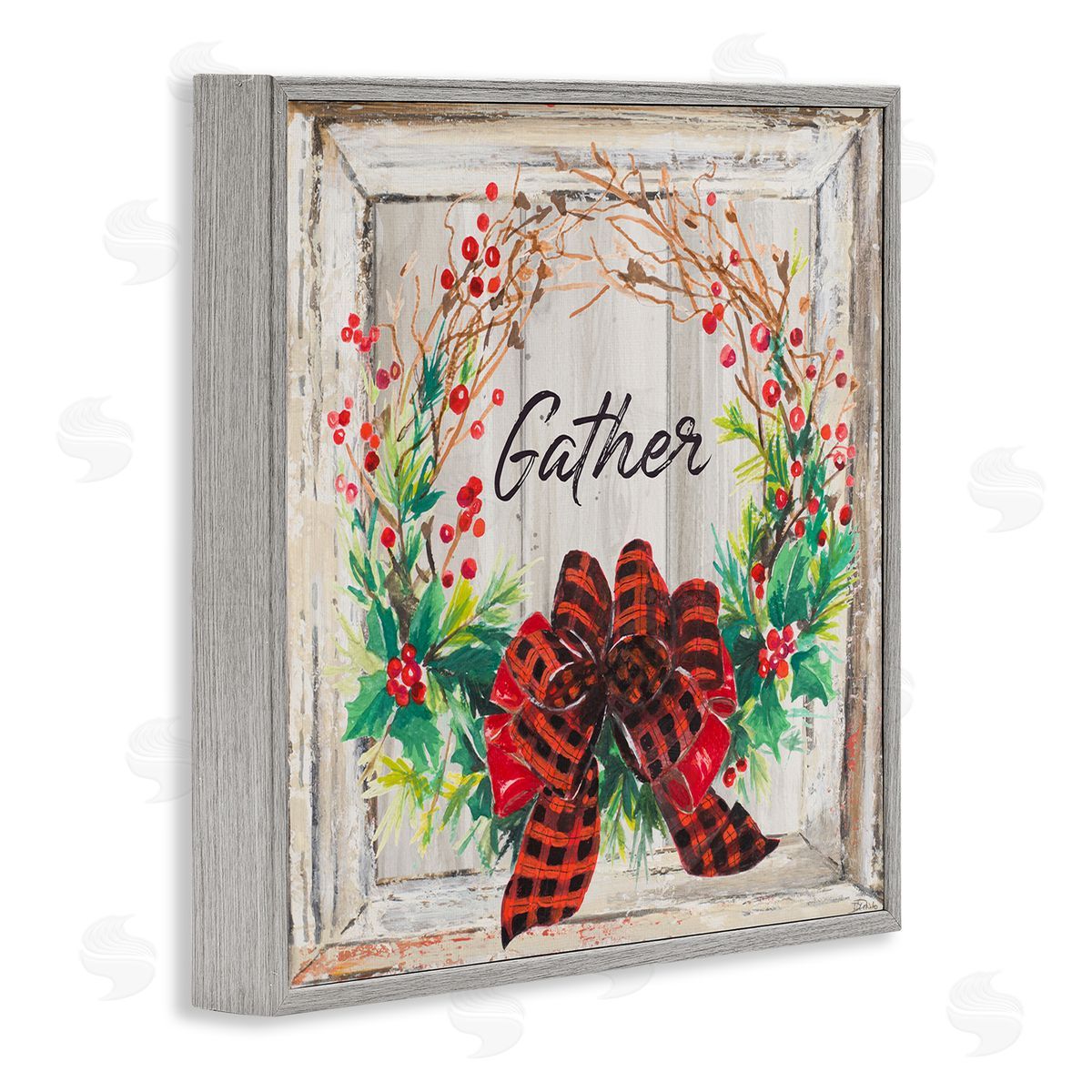 Patricia Pinto Winter Gather Barn Wood Wreath Gray Framed Giclee Wall Art