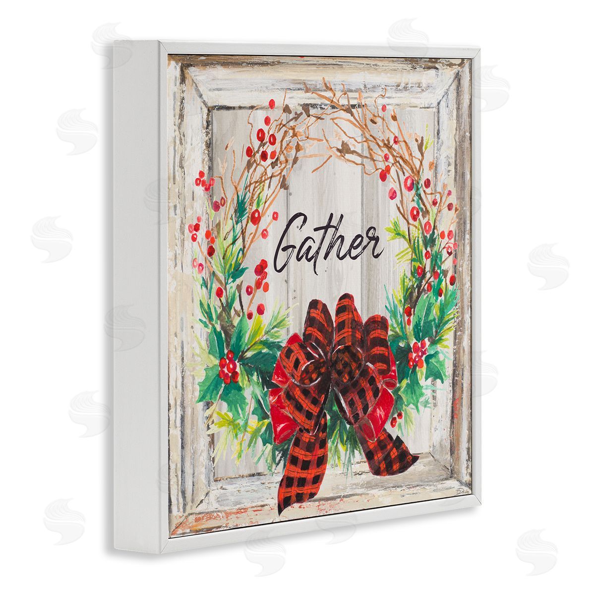 Patricia Pinto Winter Gather Barn Wood Wreath White Framed Giclee Wall Art