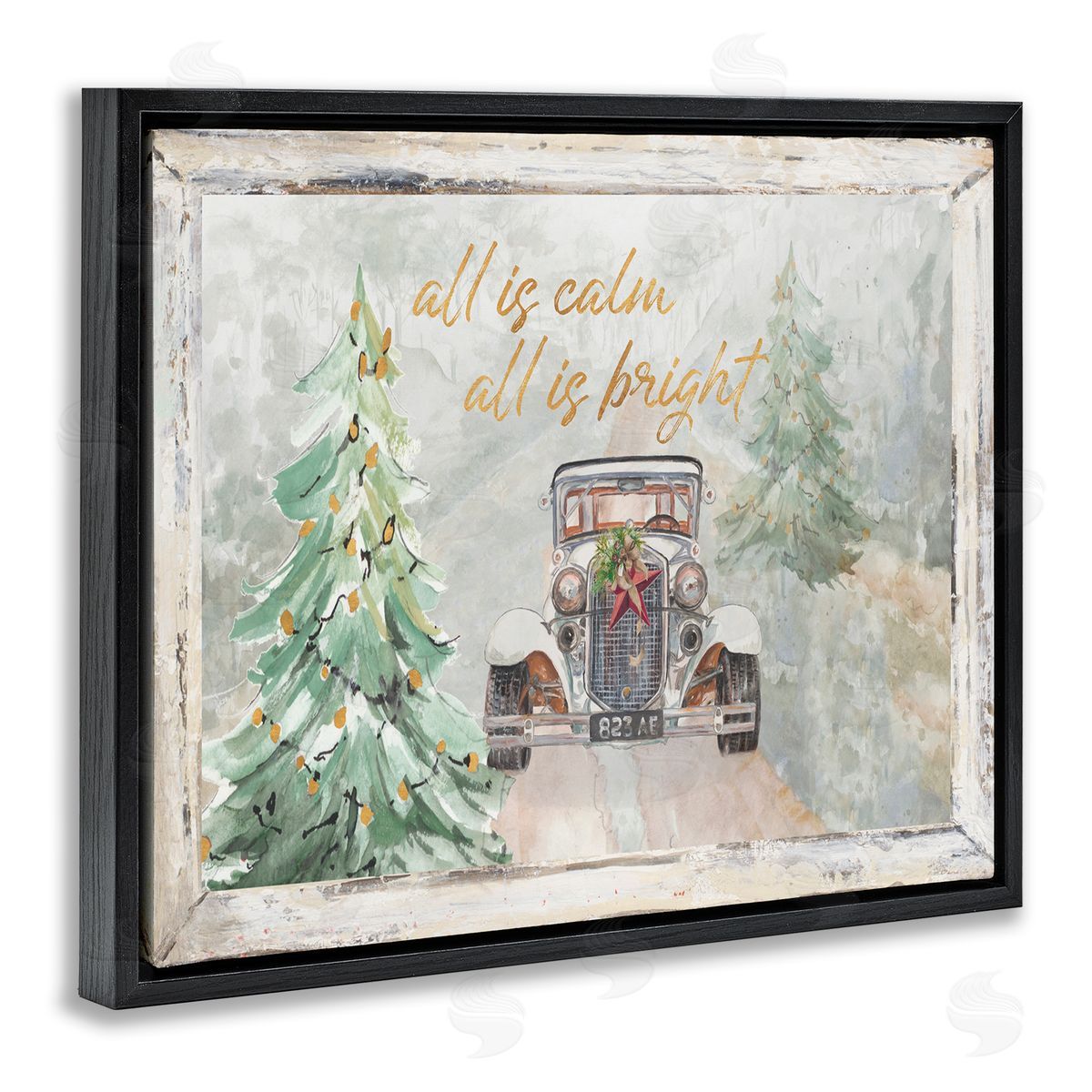 Patricia Pinto All Is Calm Christmas Country Road Black Floater Frame Canvas Art
