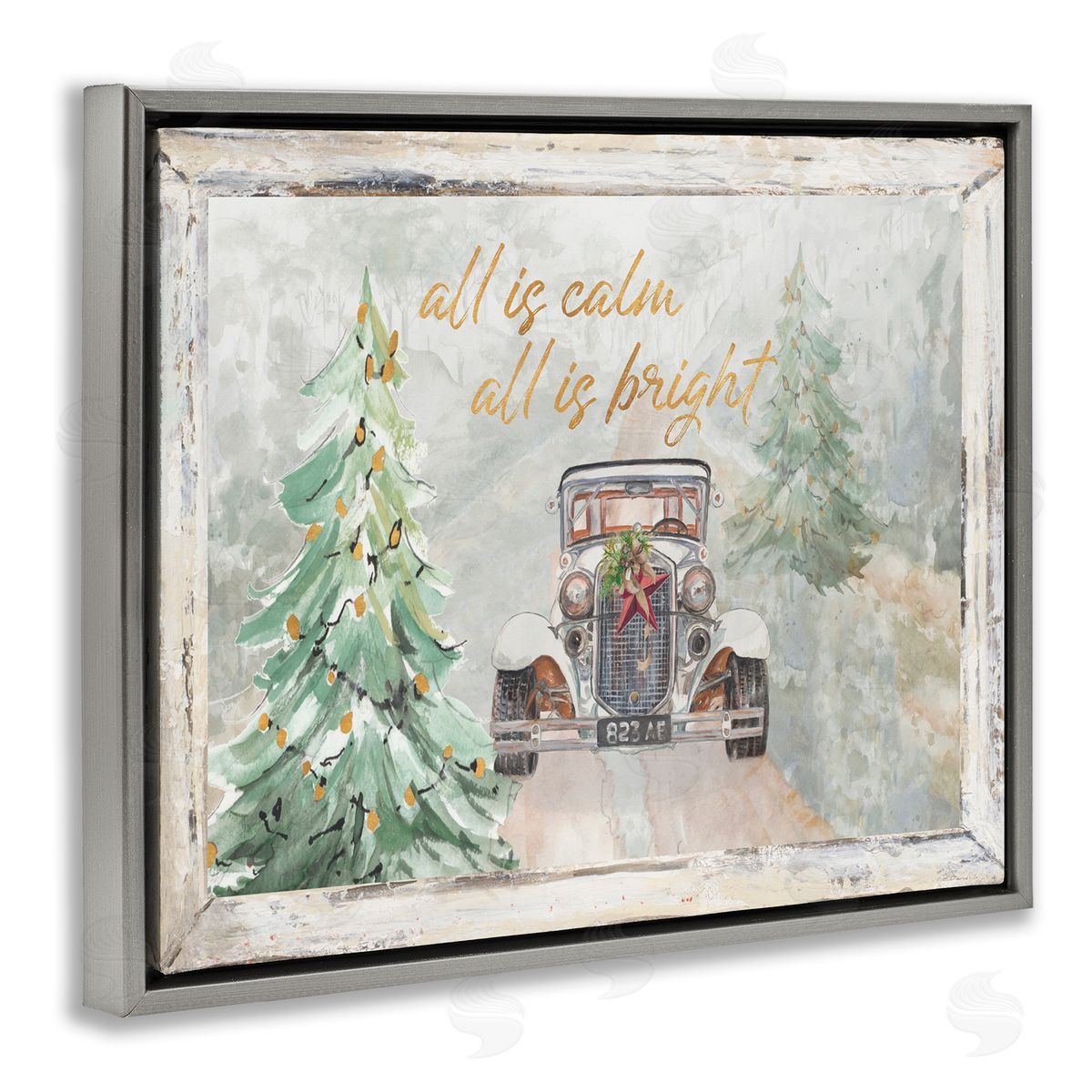 Patricia Pinto All Is Calm Christmas Country Road Gray Floater Frame Canvas Art