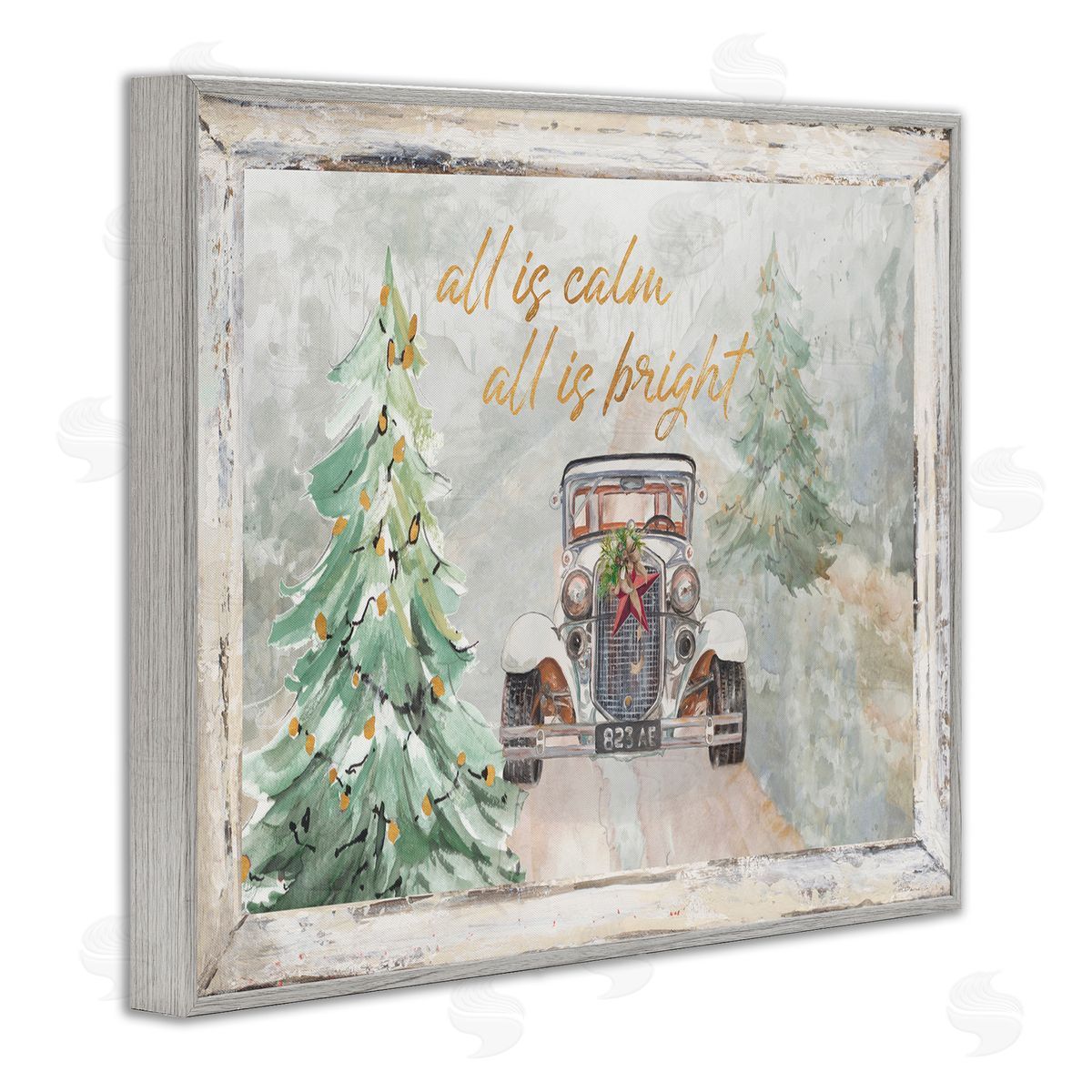Patricia Pinto All Is Calm Christmas Country Road Gray Framed Giclee Wall Art