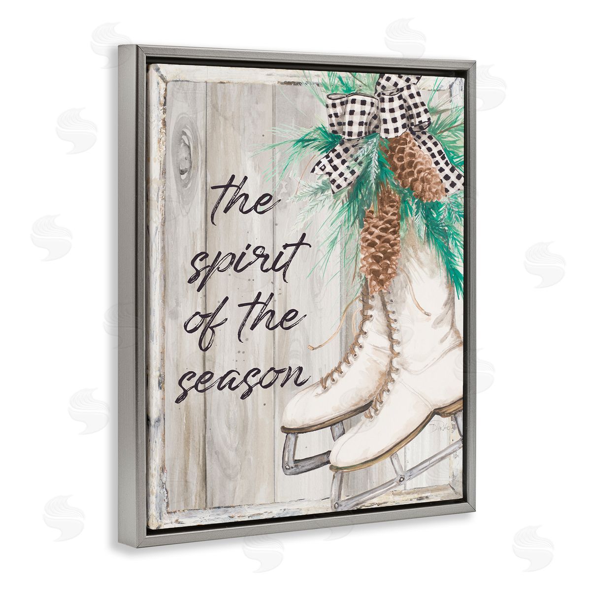 Patricia Pinto Spirit of Season Winter Ice Skates Gray Floater Frame Canvas Art