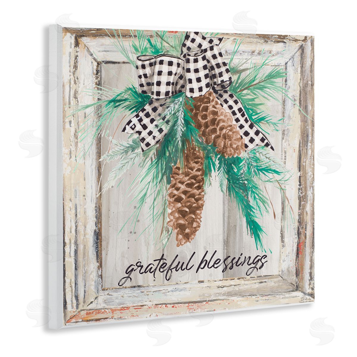 Patricia Pinto Grateful Blessing Winter Pinecone  Wall Plaque Art