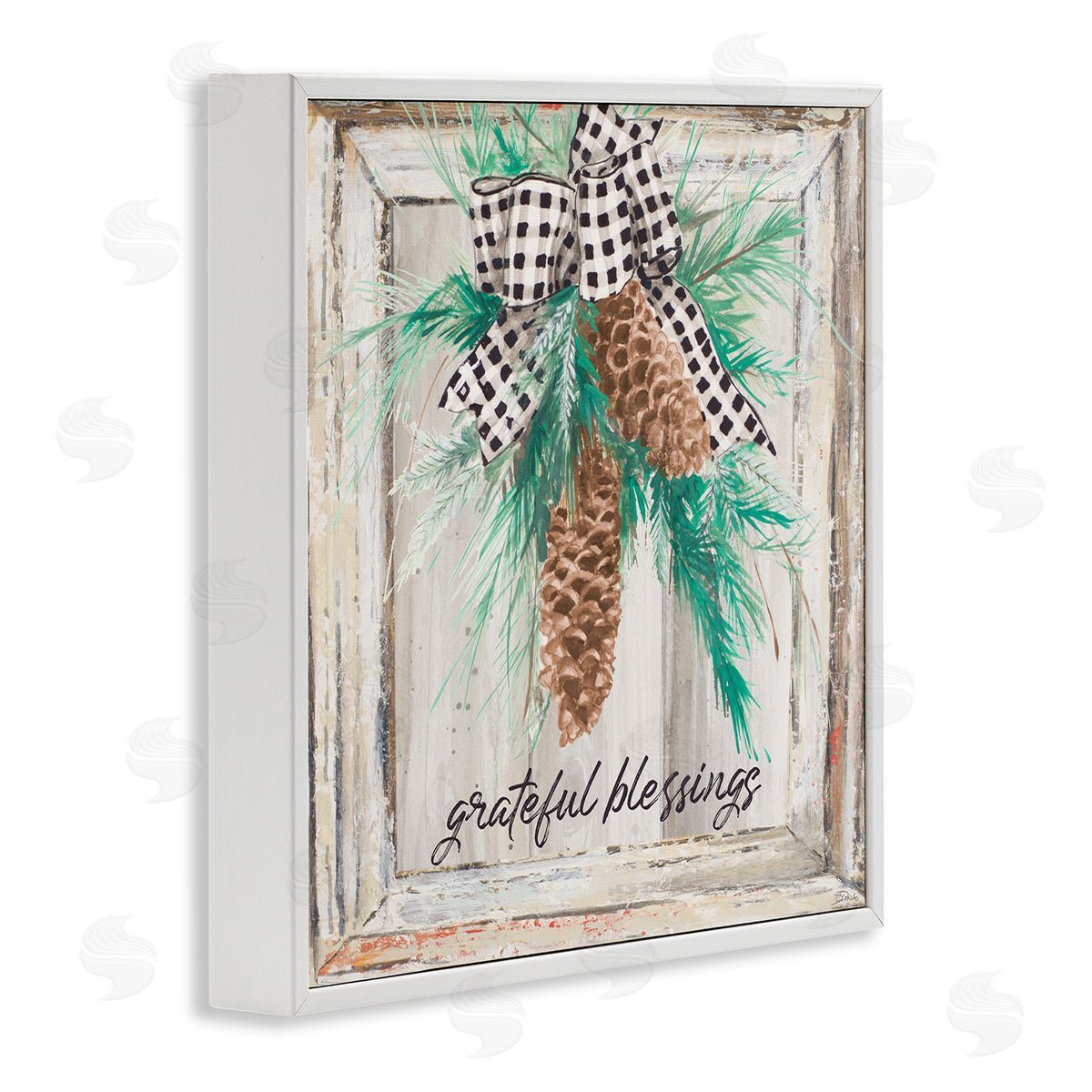 Patricia Pinto Grateful Blessing Winter Pinecone  White Framed Giclee Wall Art