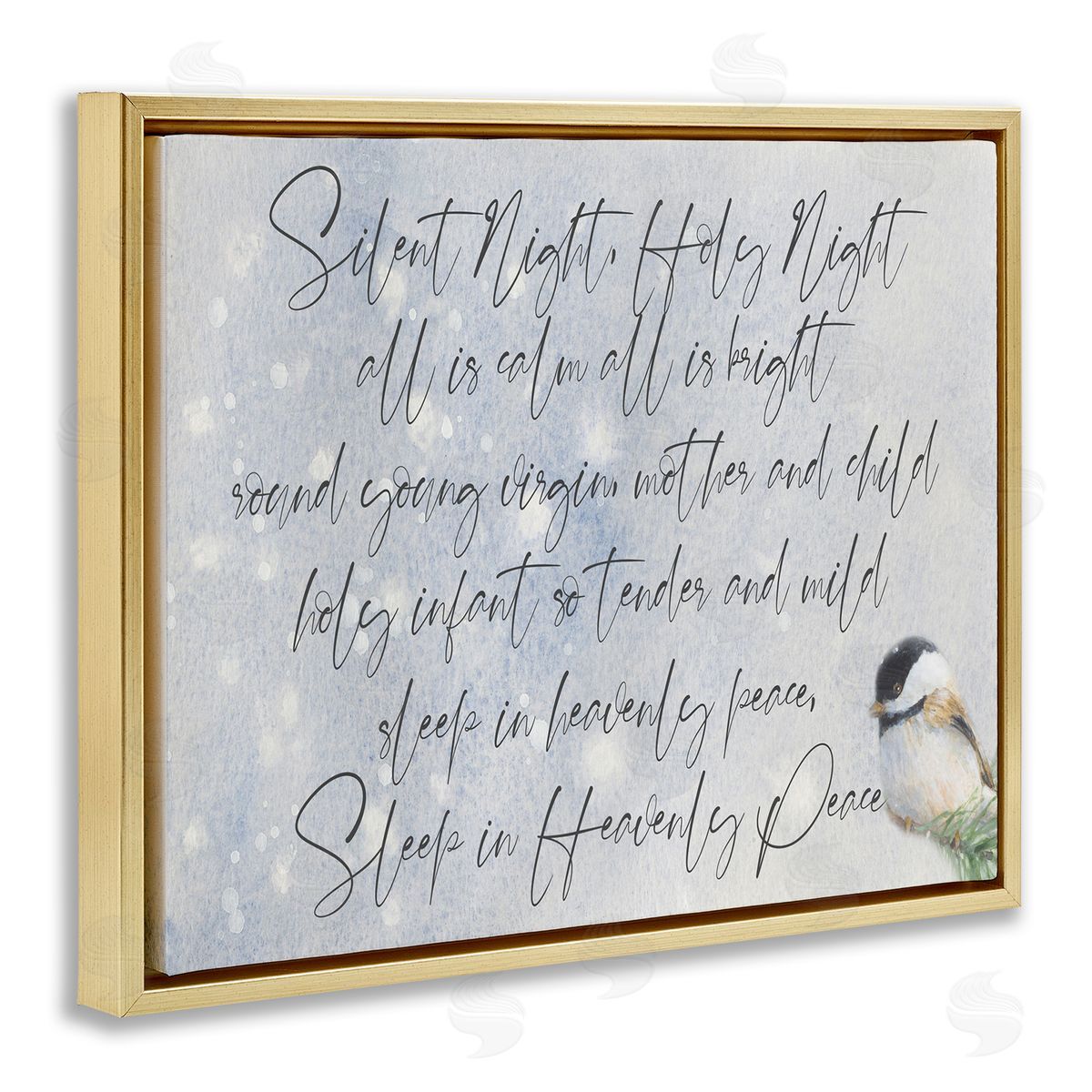 Lanie Loreth Christmas Silent Night Winter Bird Illustration Gold Floater Frame Canvas Art