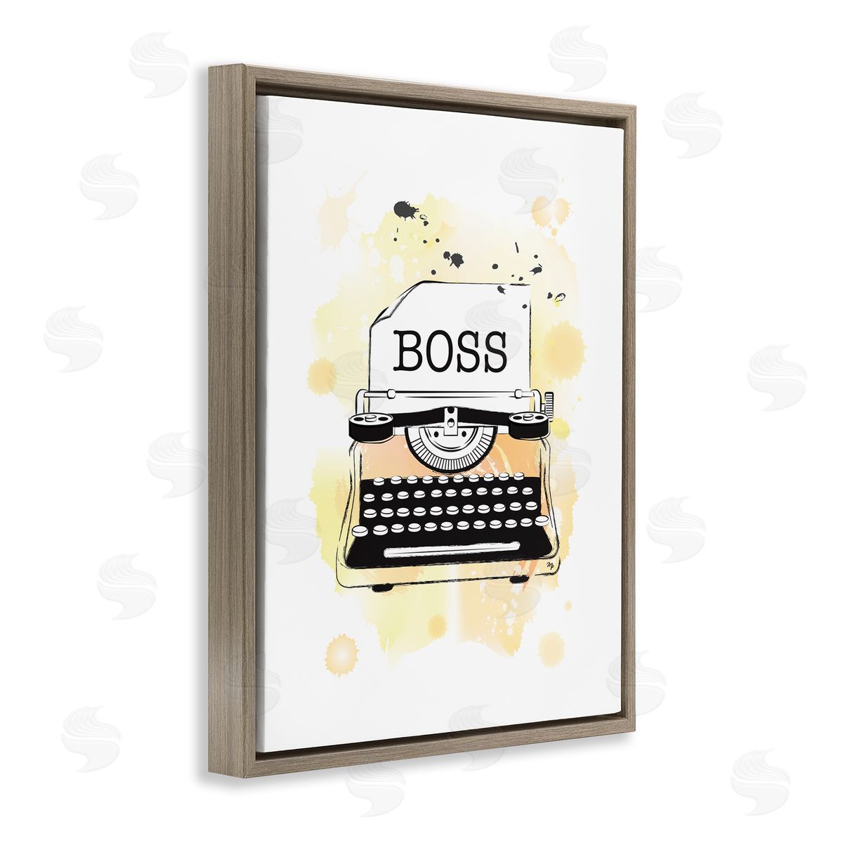 Martina Pavlova Yellow Typewriter Boss Abstract Splash Brown Floater Frame Canvas Art