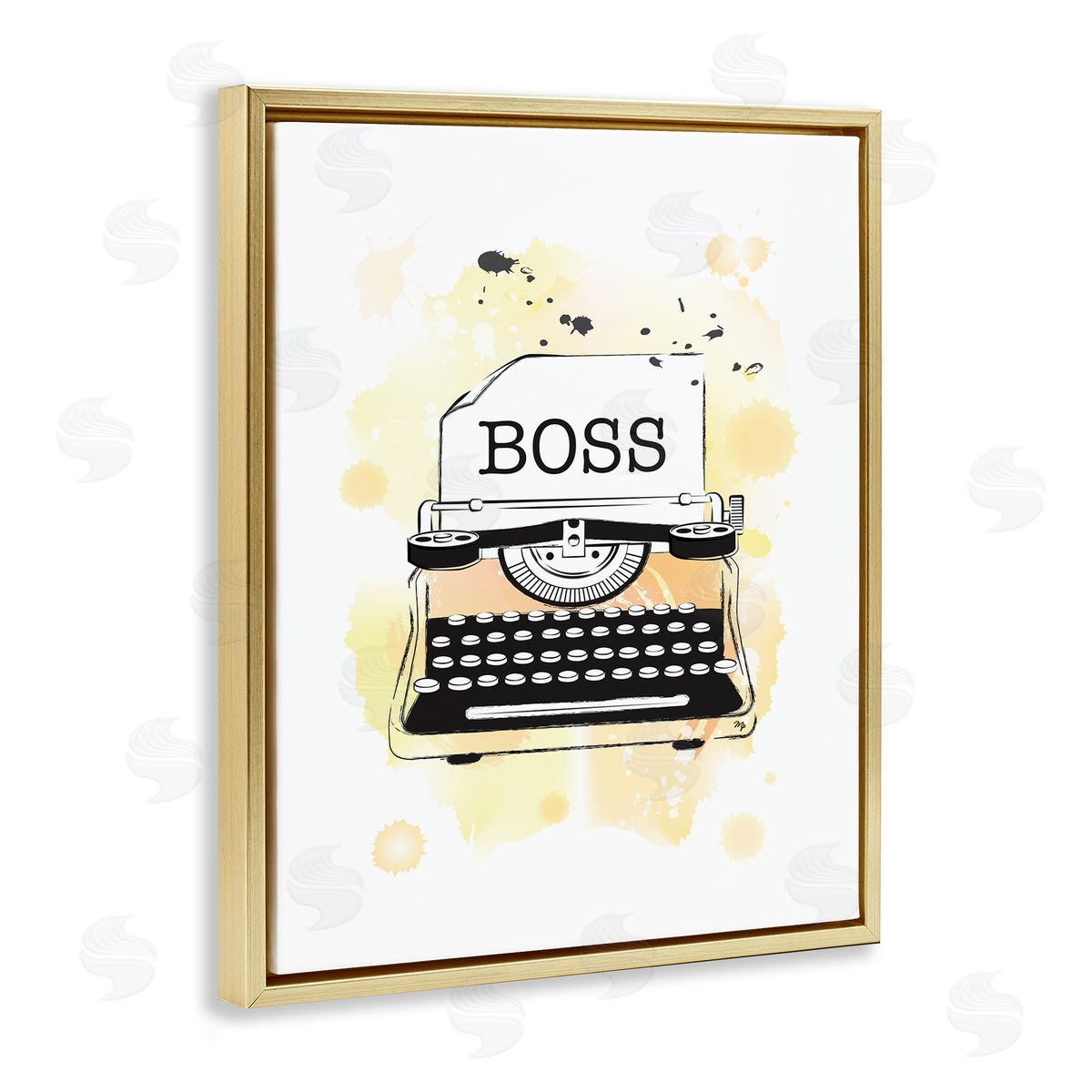 Martina Pavlova Yellow Typewriter Boss Abstract Splash Gold Floater Frame Canvas Art