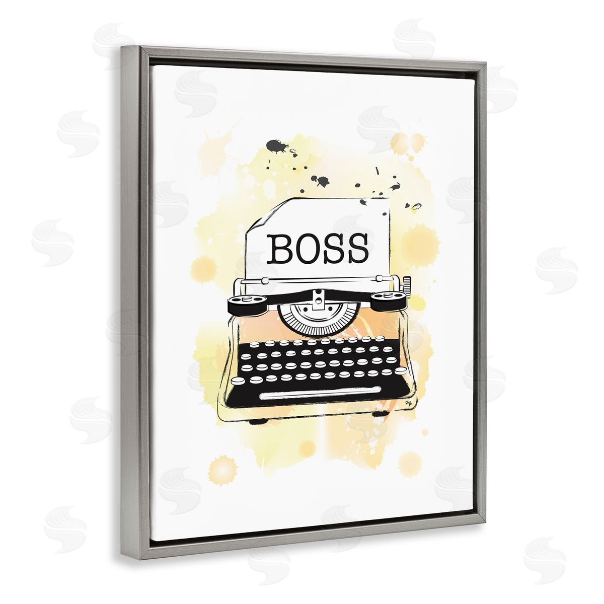Martina Pavlova Yellow Typewriter Boss Abstract Splash Gray Floater Frame Canvas Art