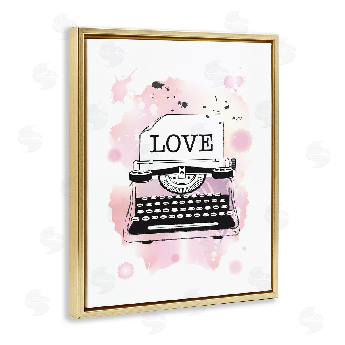 Martina Pavlova Pink Typewriter Love Paint Splash Gold Floater Frame Canvas Art